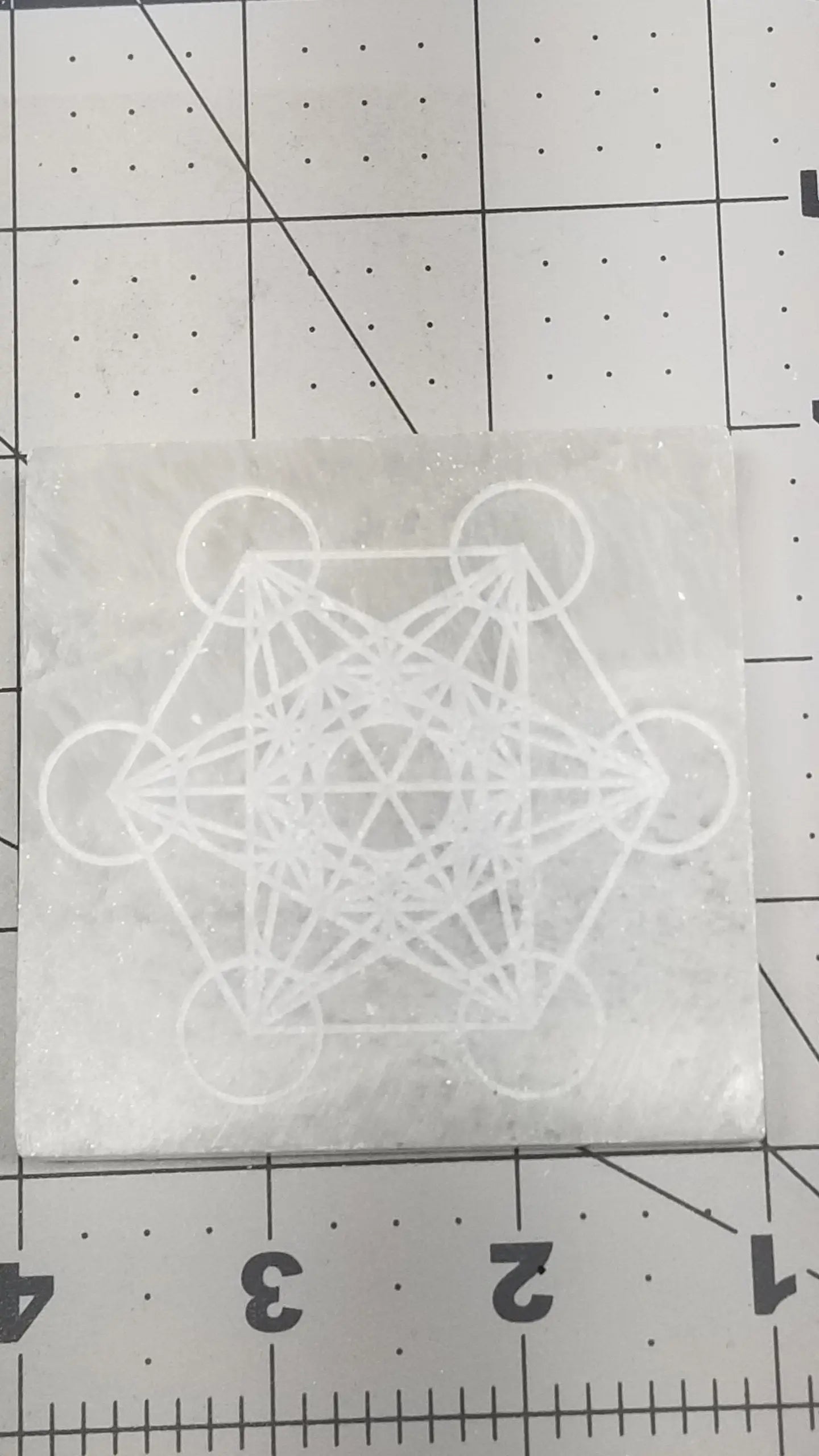 Selenite Carved Square Tile, Metatrons Cube, Sacred Geometry Carving (Approx 3 1/4") Crystal Charging Plate, Supply for Grid SEL-0031 Shop Wholesale Crystals