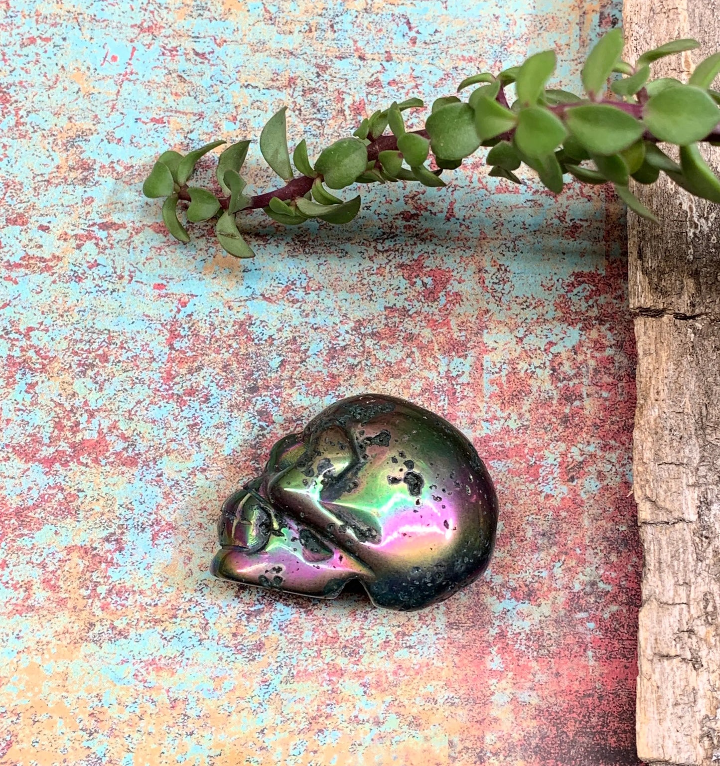 Carved Auralized Lava Skull (2" x 1 1/2 x 1 1/4"), Supply for Crystal Grid, Home Decor or Halloween, Gift Item FIG-0037 Shop Wholesale Crystals