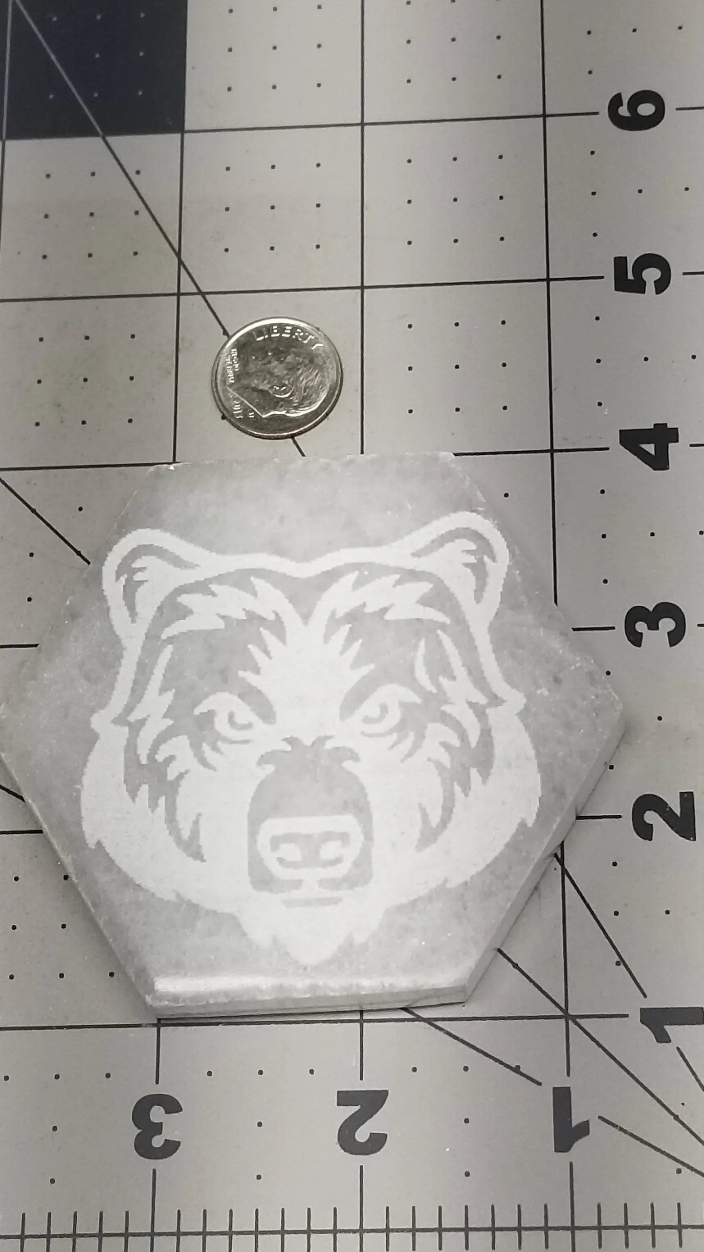 Selenite Carved Hexagon Tile, Bear Carving (Approx 3 1/4") Crystal Charging Plate, Supply for Grid SEL-0012 Shop Wholesale Crystals