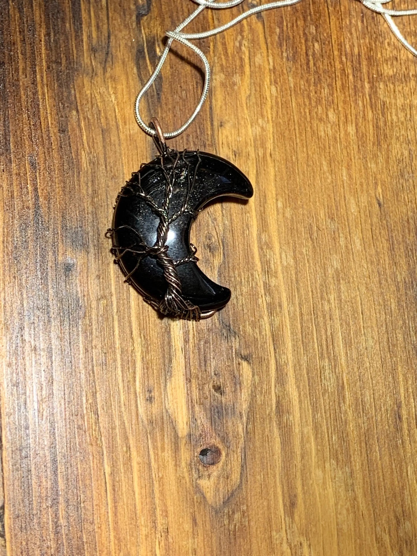 Obsidian Moon Wire Wrapped Necklace NCK-0257 Shop Wholesale Crystals