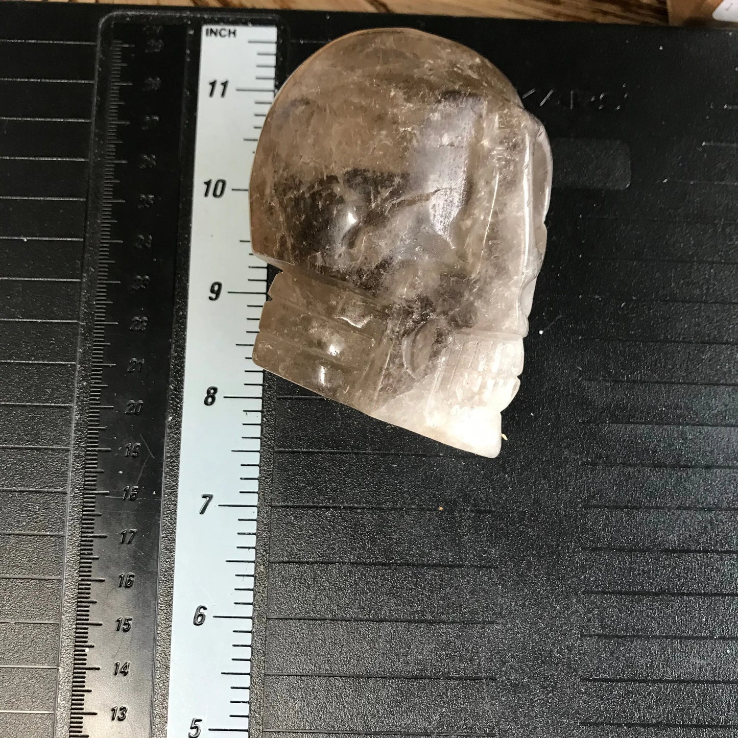 Carved Smokey Quartz Alien Skull (3" x 2 2/5" x 2 1/5"), Supply for Crystal Grid or Halloween Crafts FIG-0029 Shop Wholesale Crystals