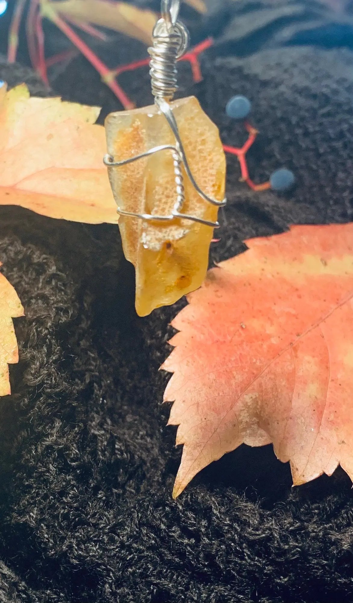 Amber Necklace, Handmade, Wire Wrapped. HOT-005 Shop Wholesale Crystals
