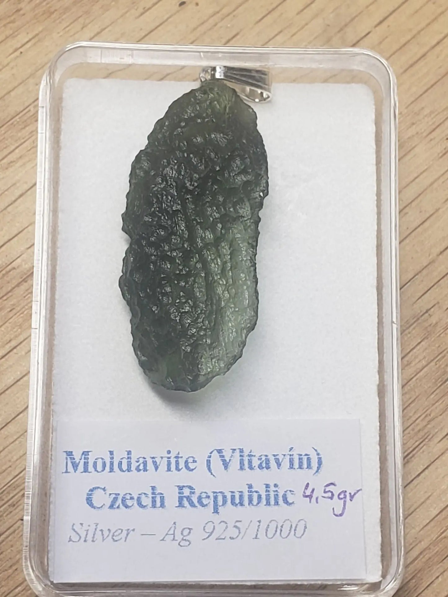 Naturally formed Moldavite from Czech Republic, (4.5 gr) One Crystal, Rough, with .925 silver bell MOL-0012 Shop Wholesale Crystals