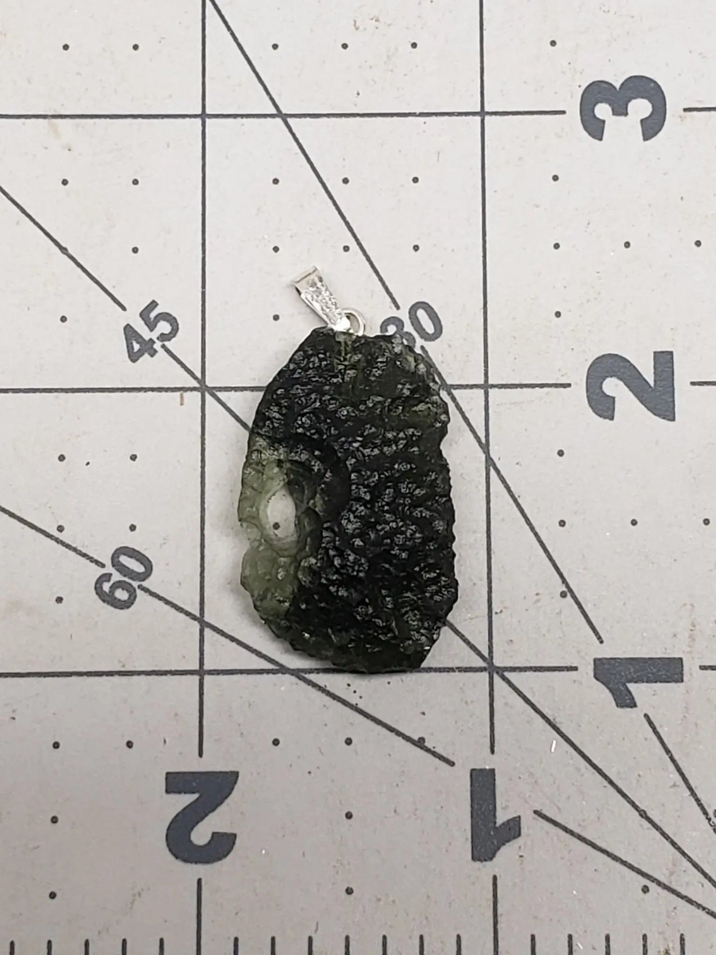 Naturally formed Moldavite from Czech Republic, (5 gr) One Crystal, Rough, with .925 silver bell MOL-0014 Shop Wholesale Crystals