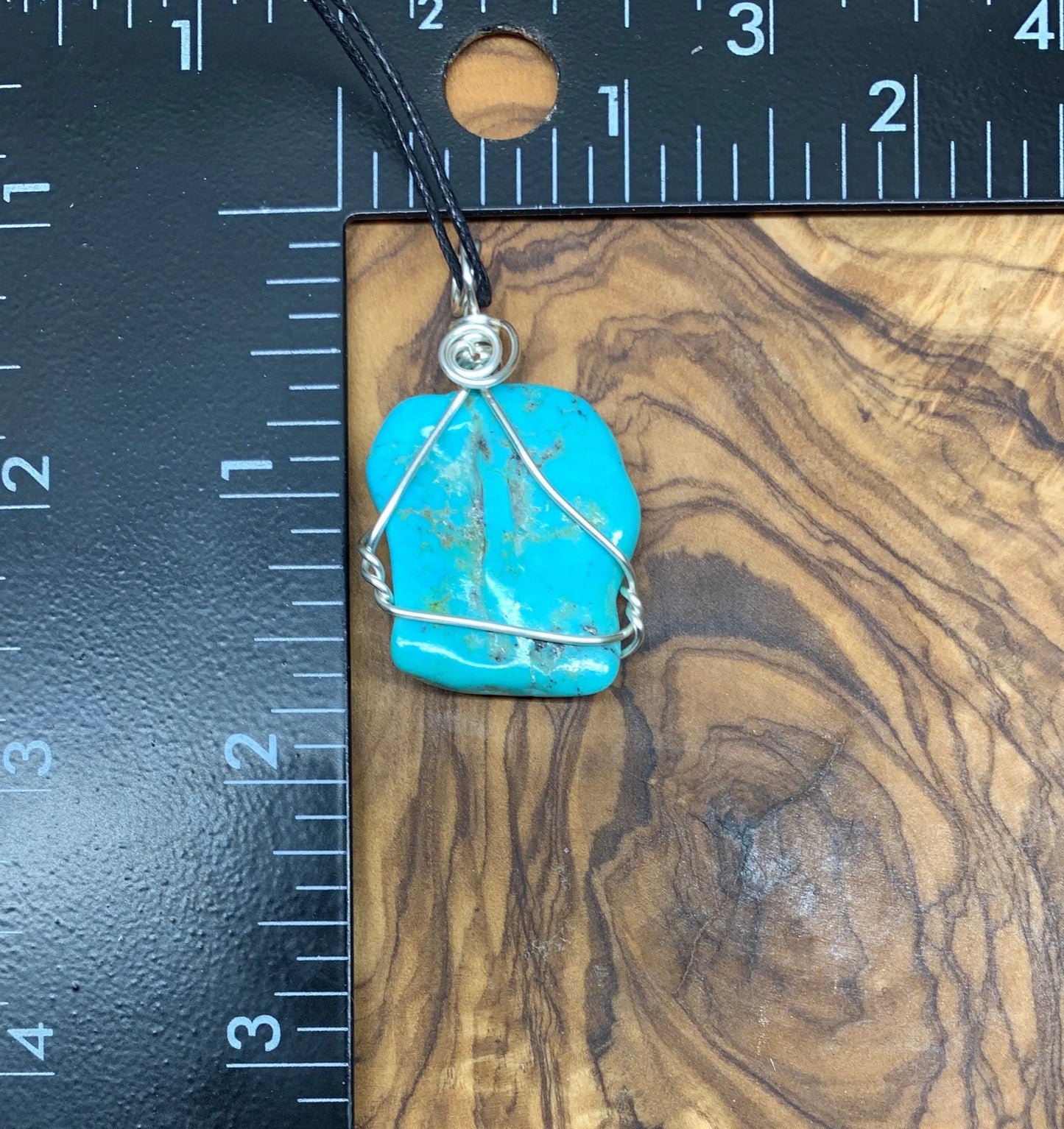 Turquoise Wire Wrapped Necklace, Hand made, silver tone wire HOT-0575 Shop Wholesale Crystals