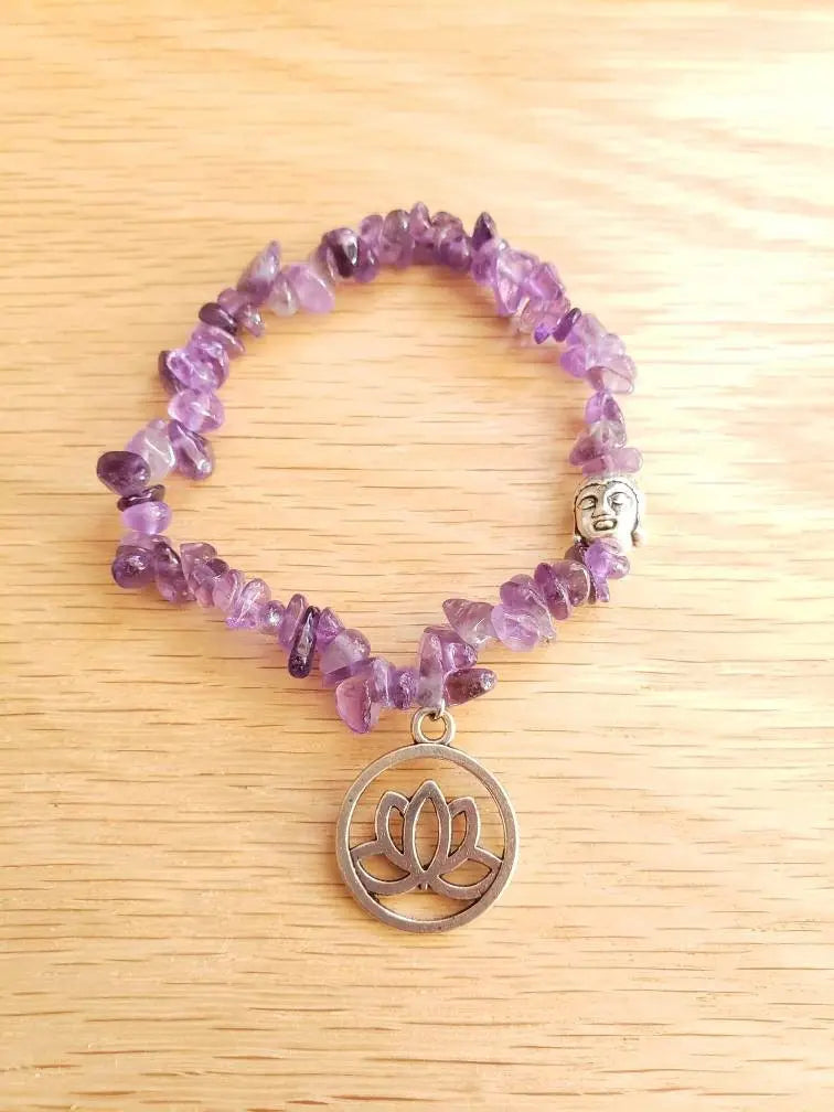 Lotus Flower-Buddha Amethyst Chip Bracelet BRC-0009 Shop Wholesale Crystals