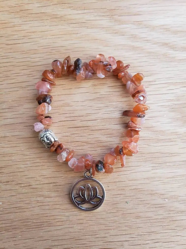 Lotus Flower-Buddha Carnelian Agate Chip Bracelet BRC-0010 Shop Wholesale Crystals