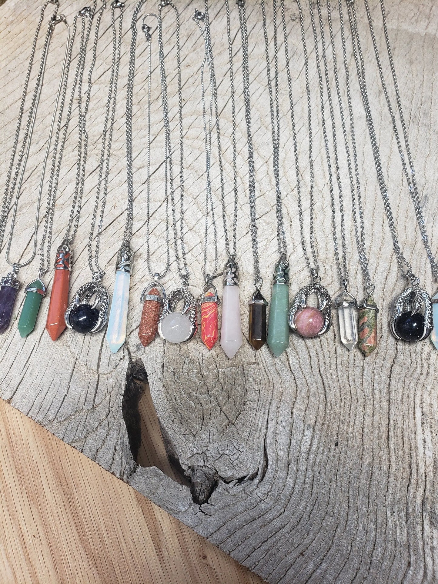 Surprise Necklace from Assorted Mix of Polished Stone, Natural & Synthetic Necklaces, Assorted Crystal pendant on cord or chain 1121 Shop Wholesale Crystals