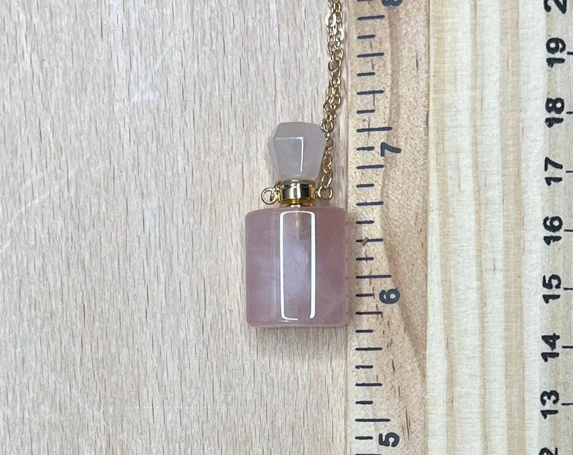 Rose Quartz Rectangle Potion Bottle Necklace with screw on Top NCK-2659 Shop Wholesale Crystals