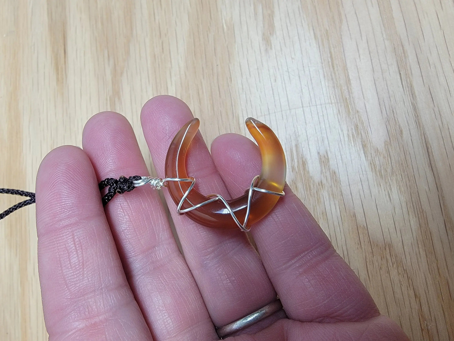 Carnelian Agate Wire Wrapped Moon Necklace 1108 Shop Wholesale Crystals