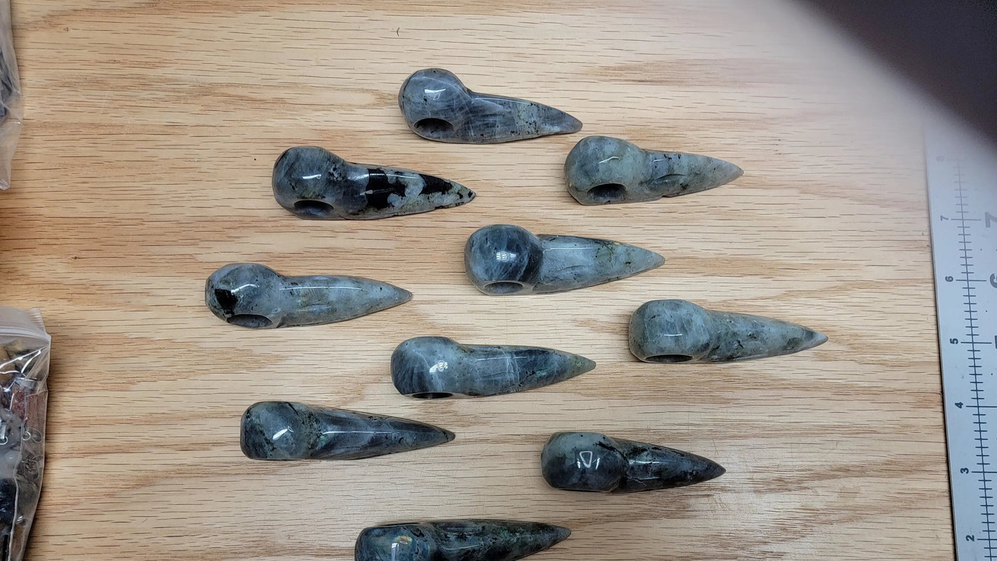 Labradorite Carved Raven Skull (2 1/2" - 3 1/4") 0964 Supply for Crystal Grid, Home Decor or Halloween Crafts Shop Wholesale Crystals
