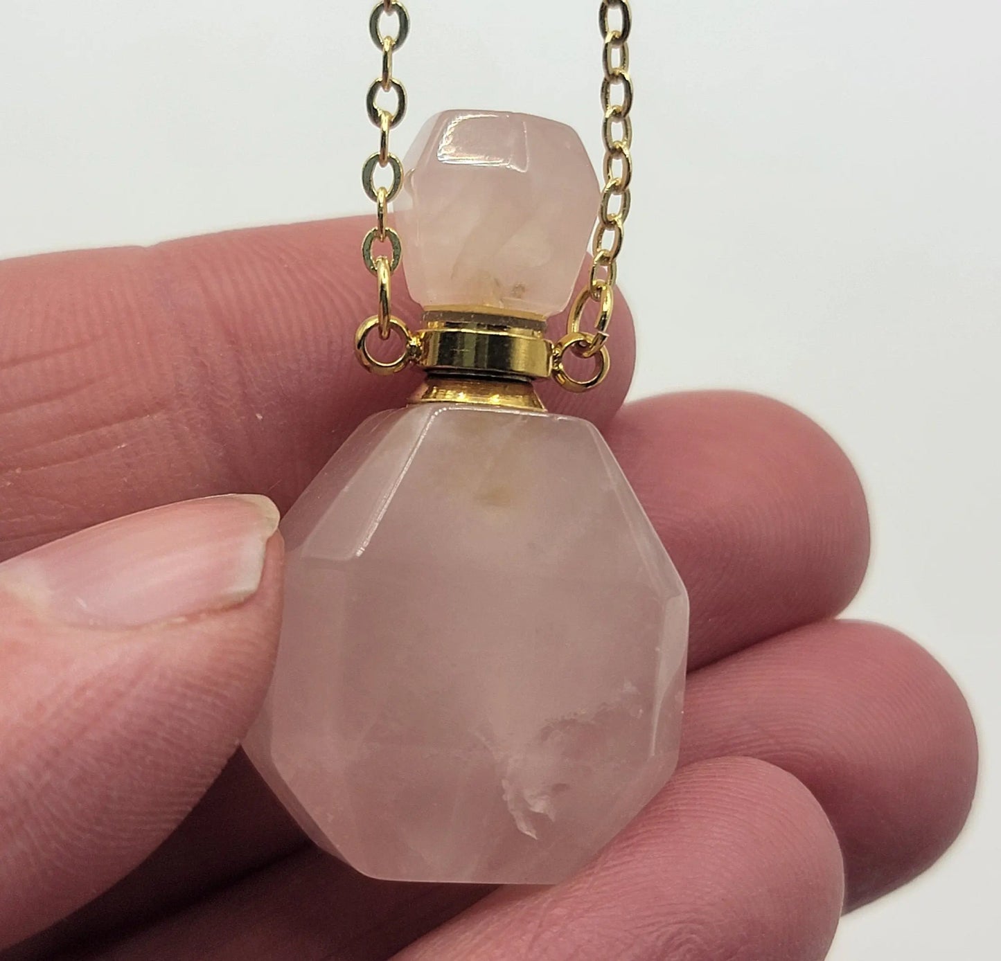 Rose Quartz Gem Cut Potion Bottle Necklace with screw on Top NCK-2685 Shop Wholesale Crystals