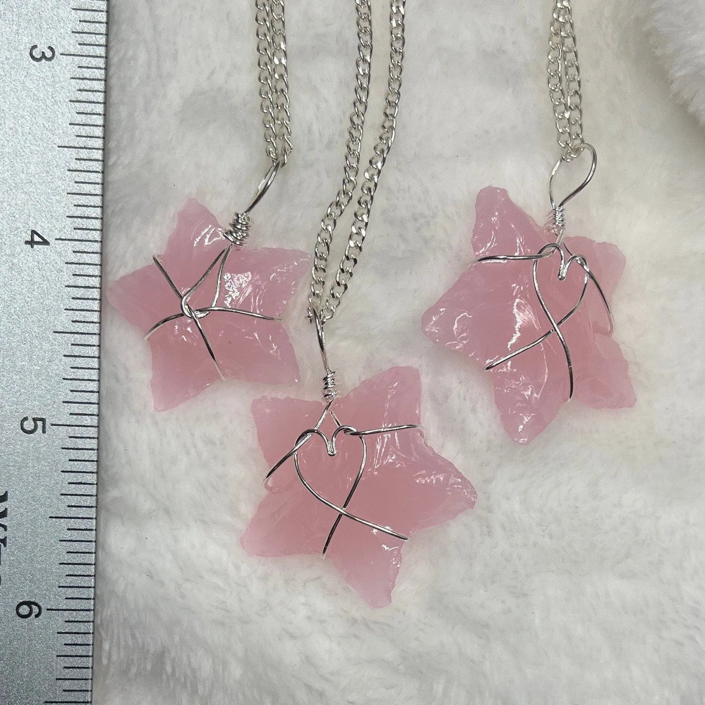Pink Opalite Star Wire Wrapped Necklace. Handmade. 1131 Shop Wholesale Crystals