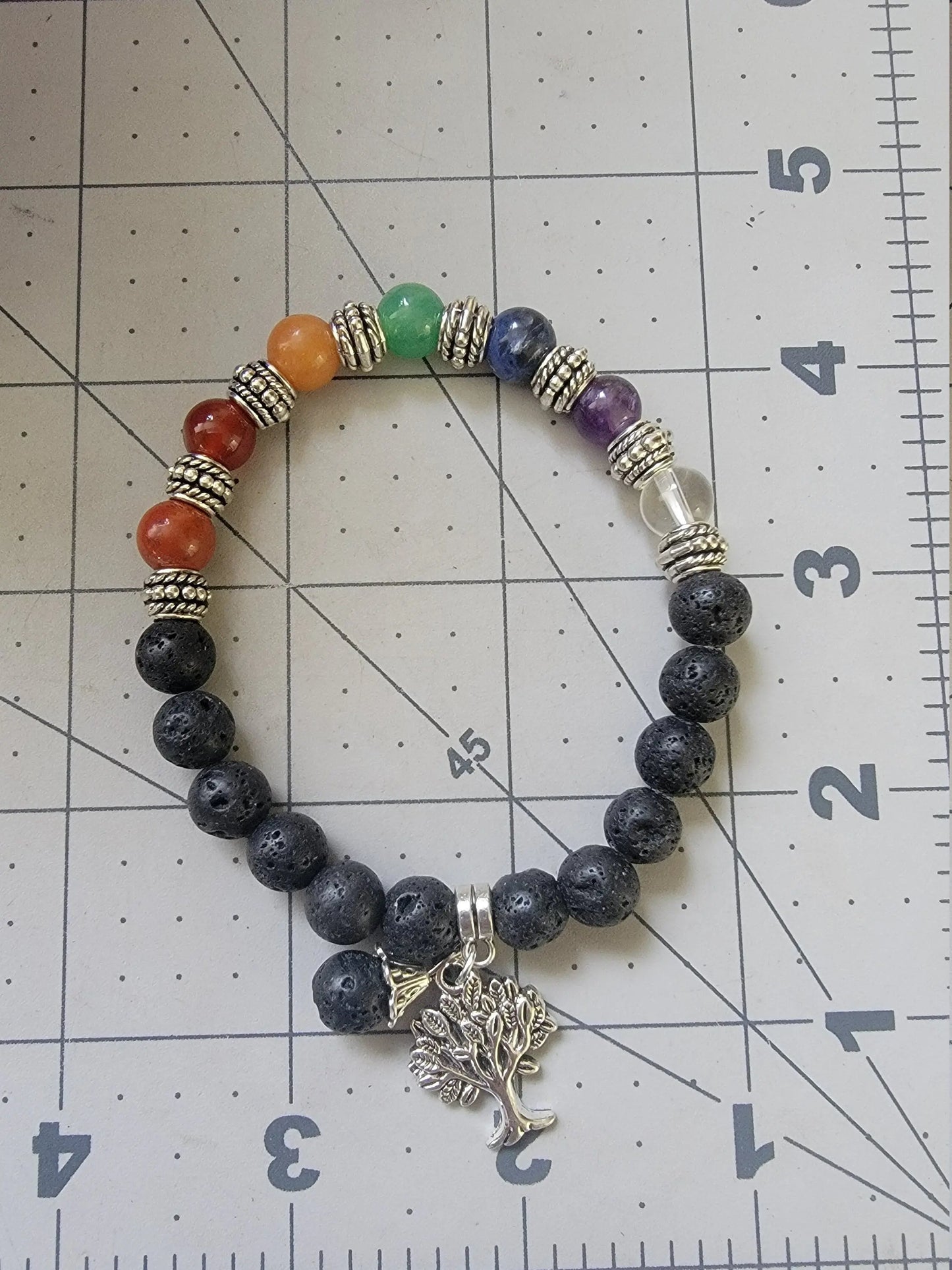 Ornate Chakra Bracelet with Lava Beads & Tree of Life Charm BRC-0190 Shop Wholesale Crystals