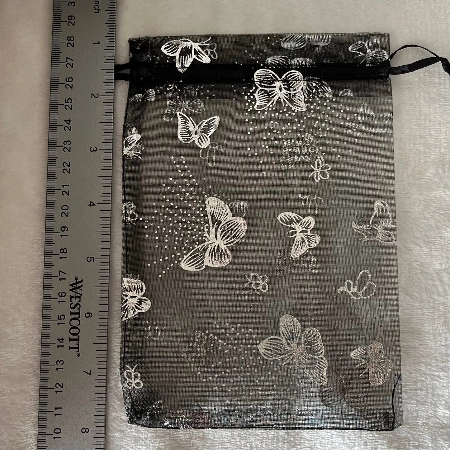 Black Metallic Butterfly Organza Drawstring Bag (Approx. 5”X7”) BAG-0052 Shop Wholesale Crystals