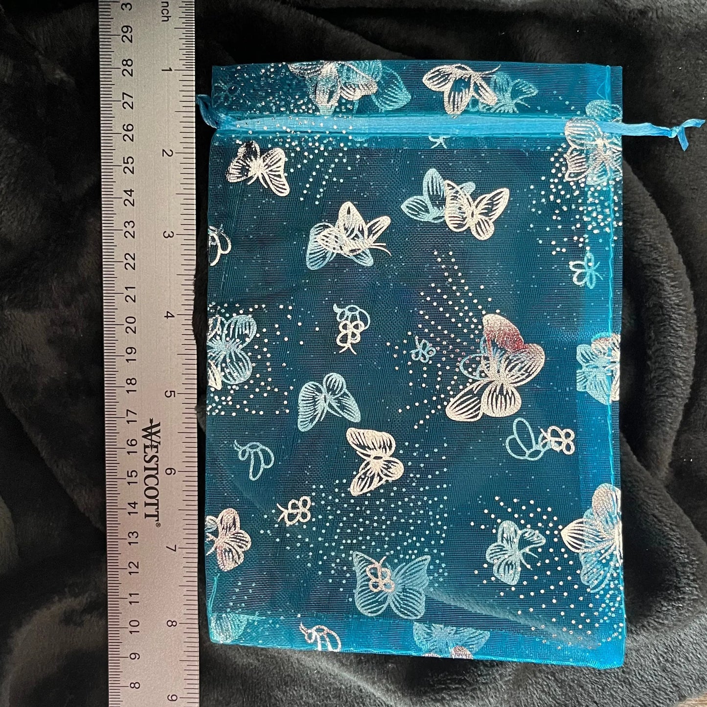 Blue Metallic Butterfly Organza Drawstring Bag (Approx. 5”X7”) BAG-0057 Shop Wholesale Crystals