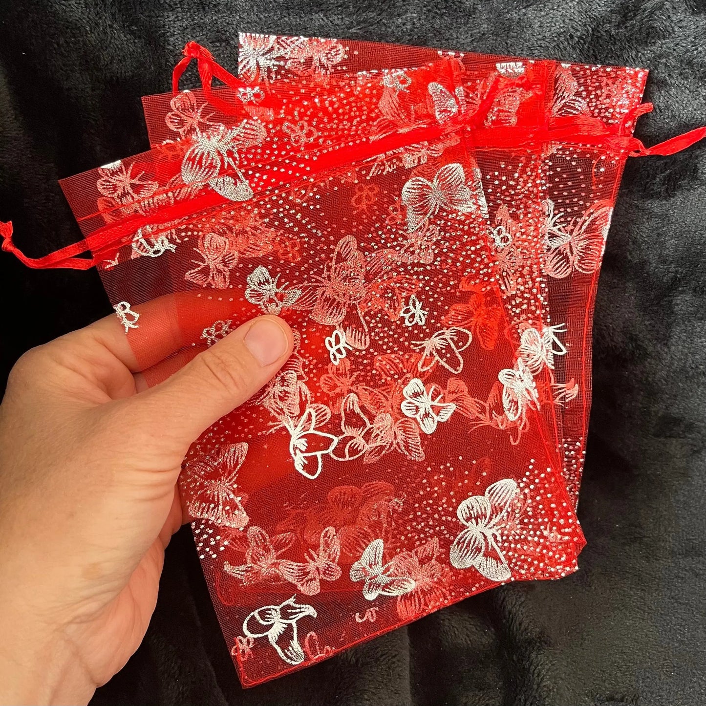 Red Metallic Butterfly Organza Drawstring Bag (Approx. 5”X7”) BAG-0053 Shop Wholesale Crystals
