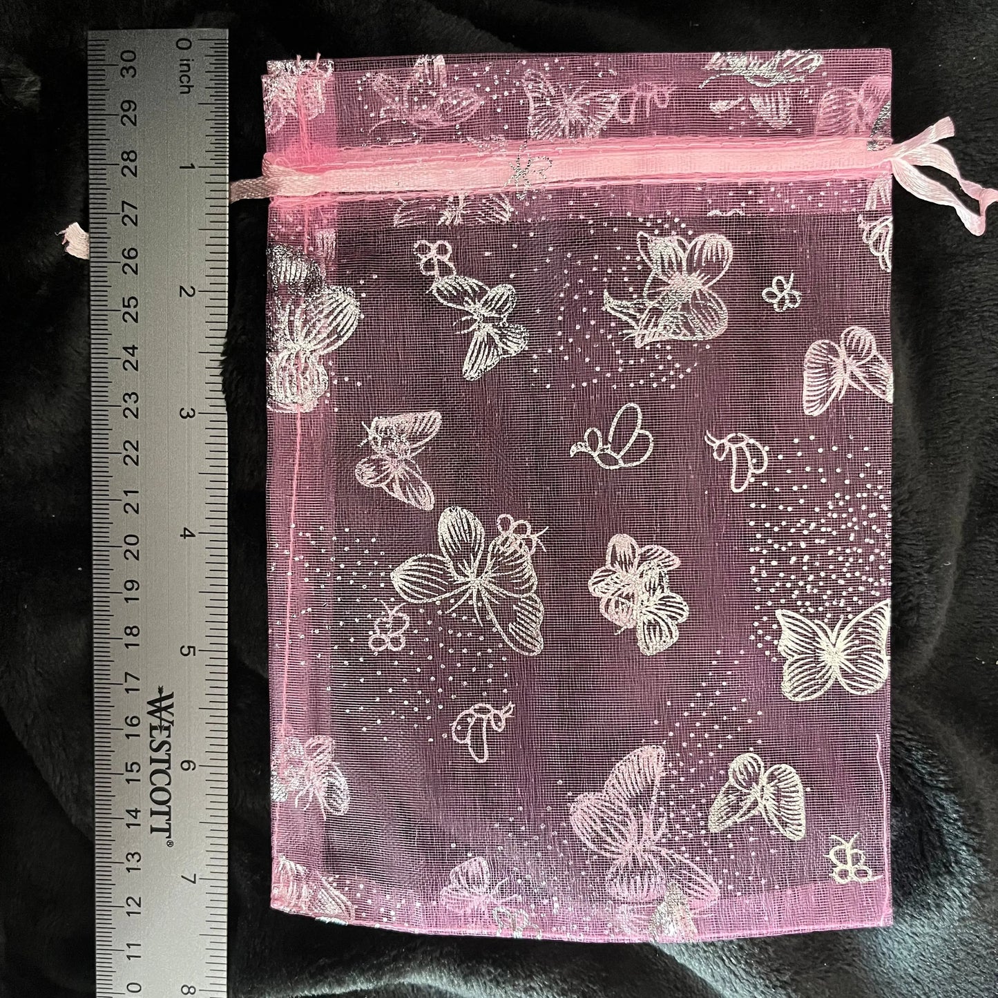 Pink Metallic Butterfly Organza Drawstring Bag (Approx. 5”X7”) BAG-0061 Shop Wholesale Crystals