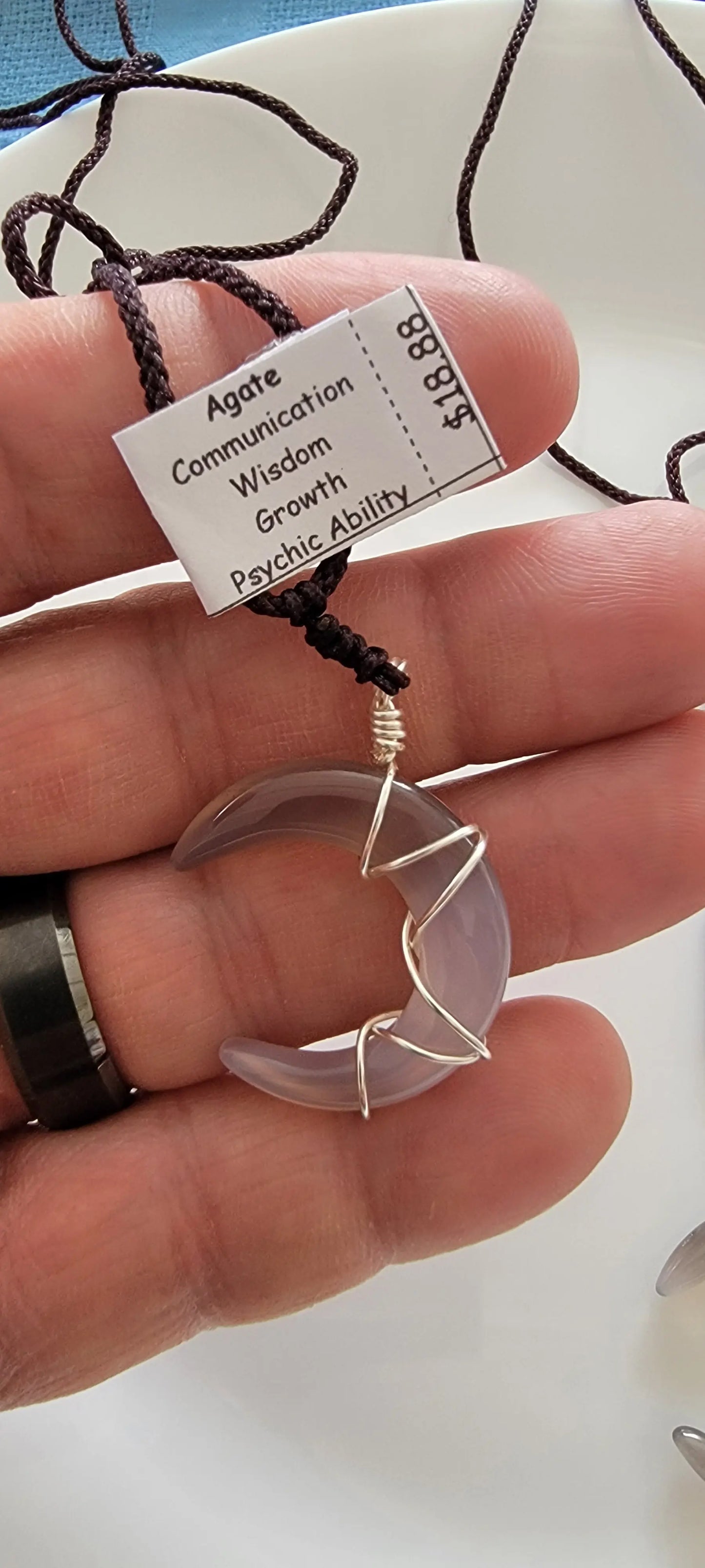 Agate Moon, Hand Made, Wire Wrapped Necklace WN-0017 - Shop Wholesale Crystals