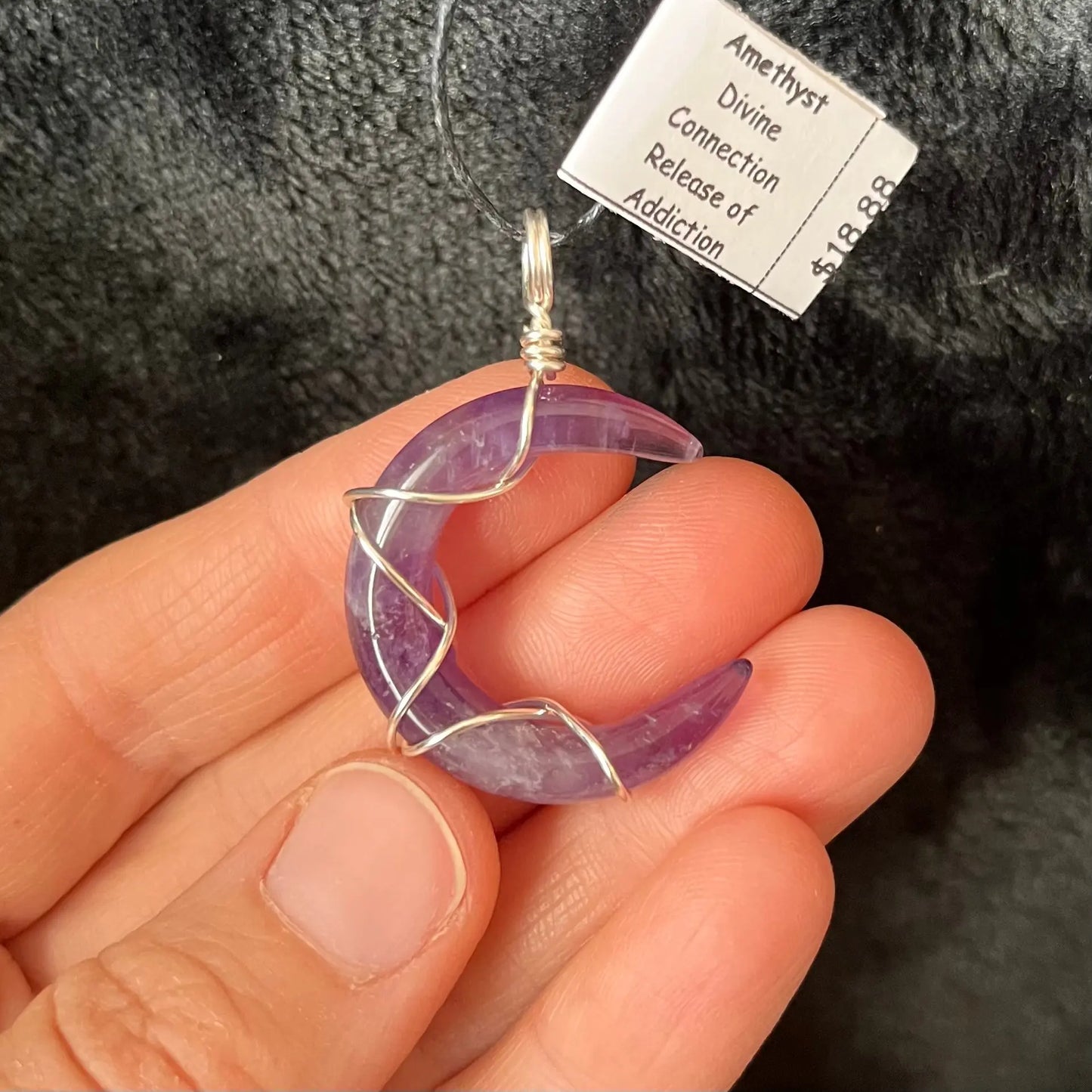 Amethyst Crescent Moon Wire Wrapped Necklace WN-0130 - Shop Wholesale Crystals