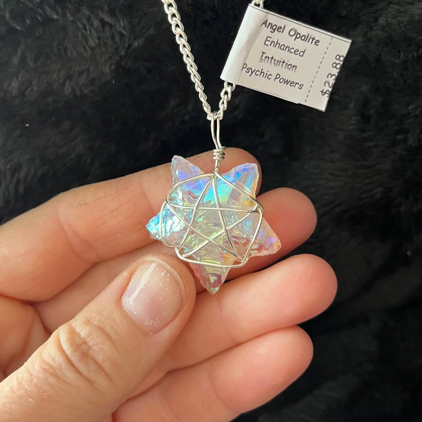 Angel Aura Opalite Knapped Star Wire Wrapped Necklace WN-0022 - Shop Wholesale Crystals
