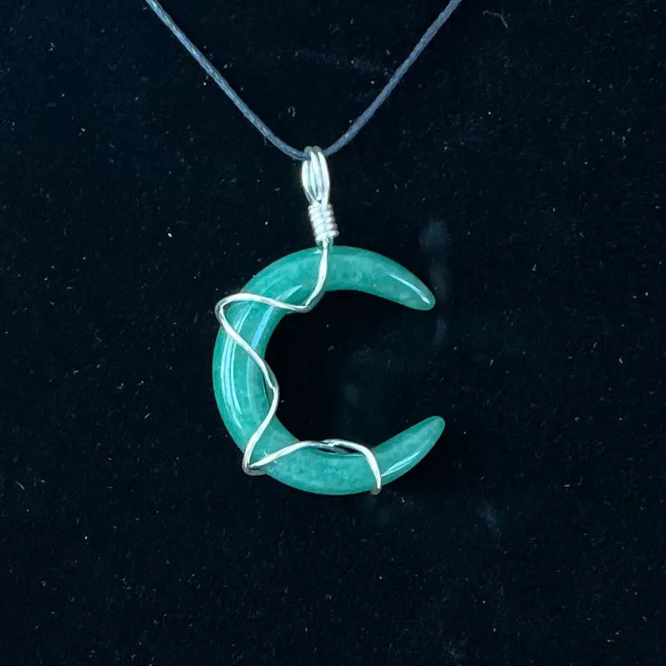 Aventurine Moon Wire Wrapped Necklace WN-0049 - Shop Wholesale Crystals