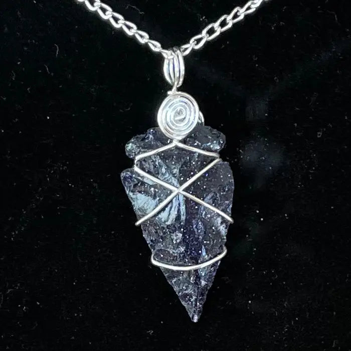 Blue Goldstone Arrowhead Wire Wrapped Necklace WN-0034 - Shop Wholesale Crystals