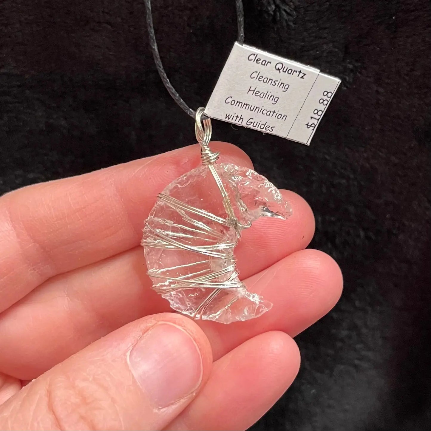 Clear Quartz Knapped Moon Wire Wrapped Necklace WN-0101 - Shop Wholesale Crystals