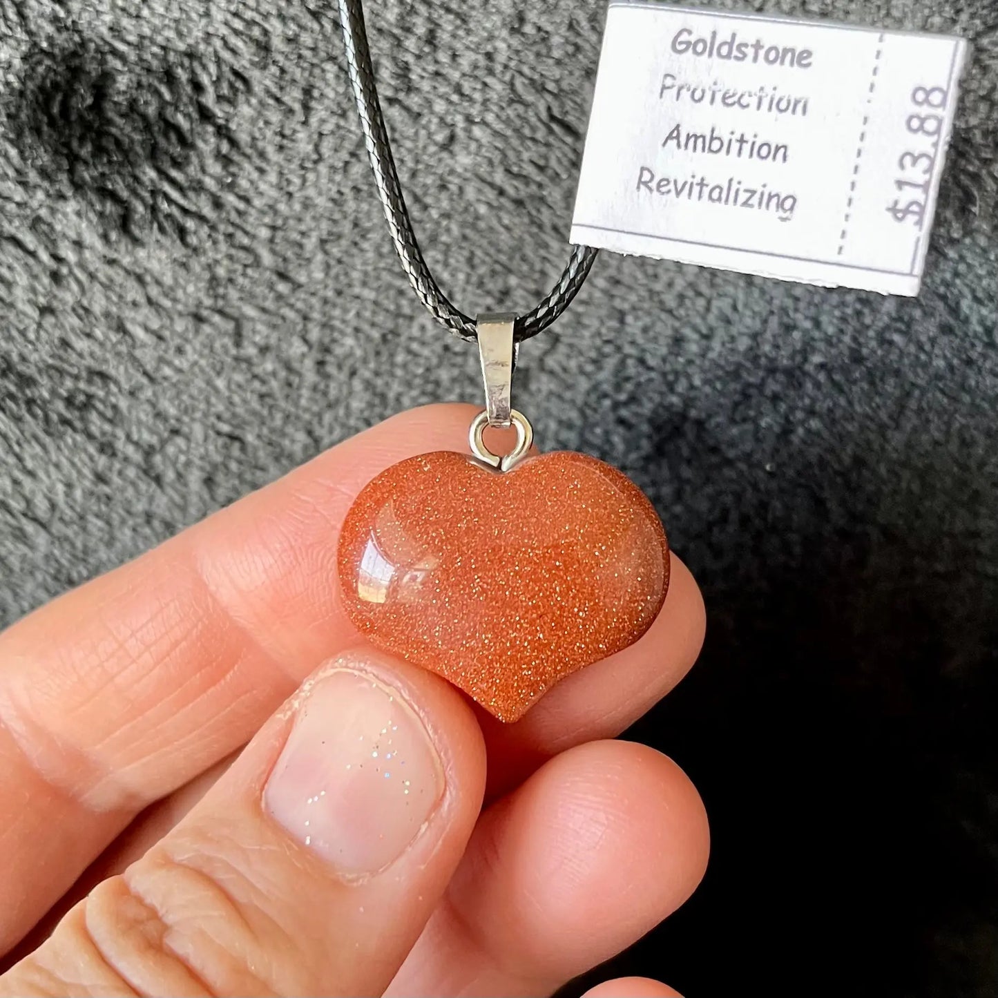 Goldstone Puffy Heart Necklace WN-0235 - Shop Wholesale Crystals