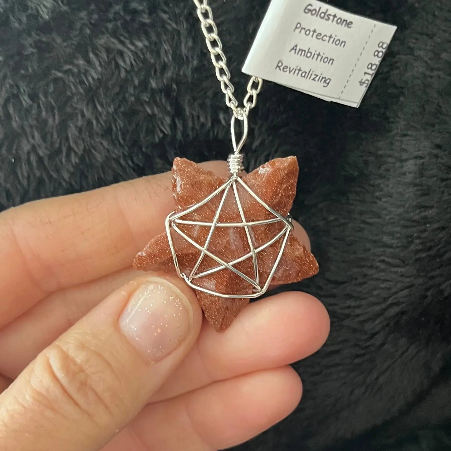 Goldstone Knapped Star Wire Wrapped Necklace WN-0011 - Shop Wholesale Crystals