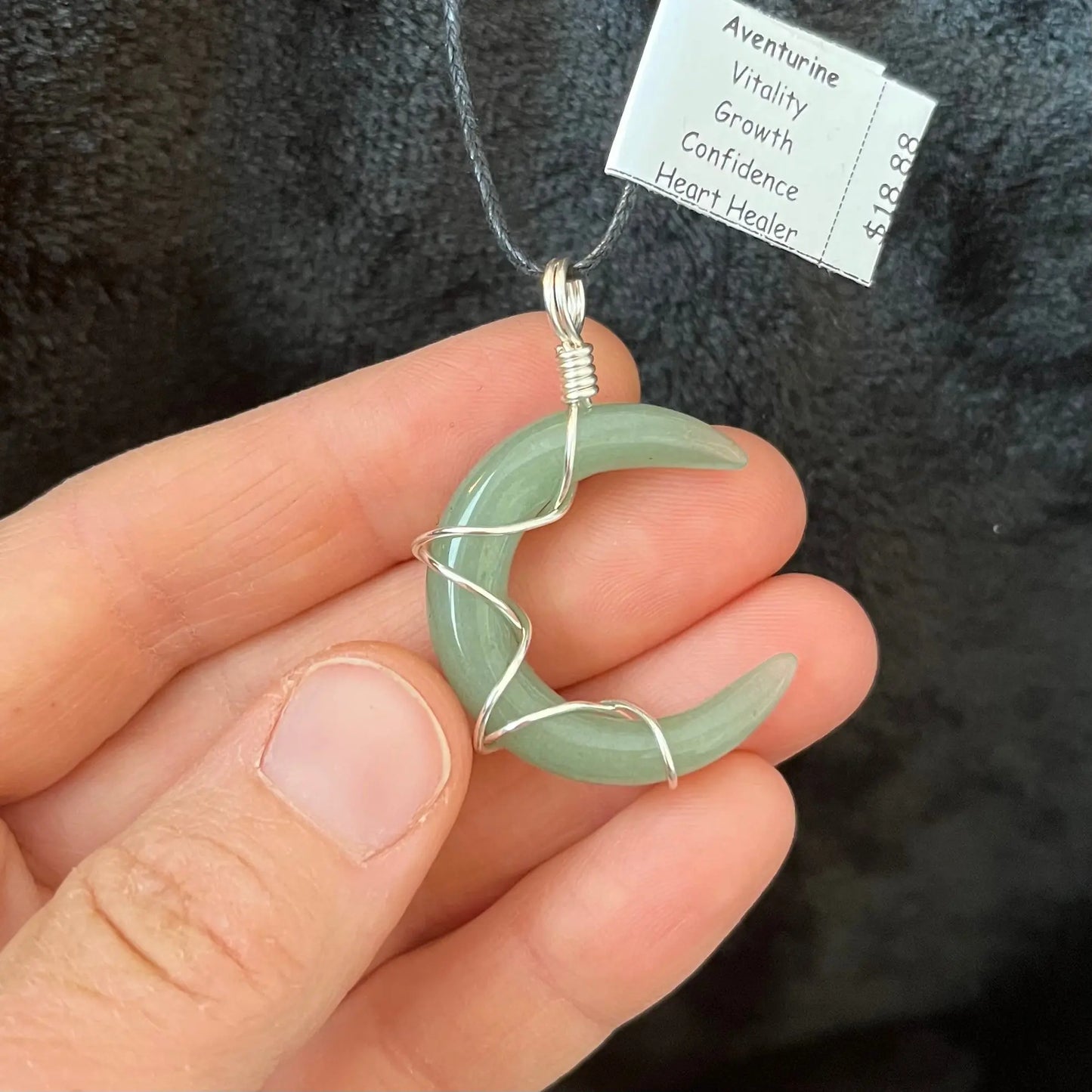 Green Aventurine Crescent Moon Wire Wrapped Necklace WN-0078 - Shop Wholesale Crystals