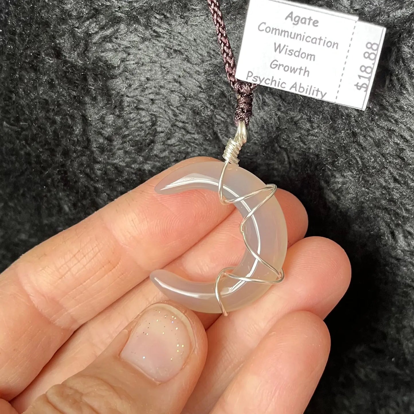 Grey Agate Crescent Moon Wire Wrapped Necklace WN-0017 - Shop Wholesale Crystals