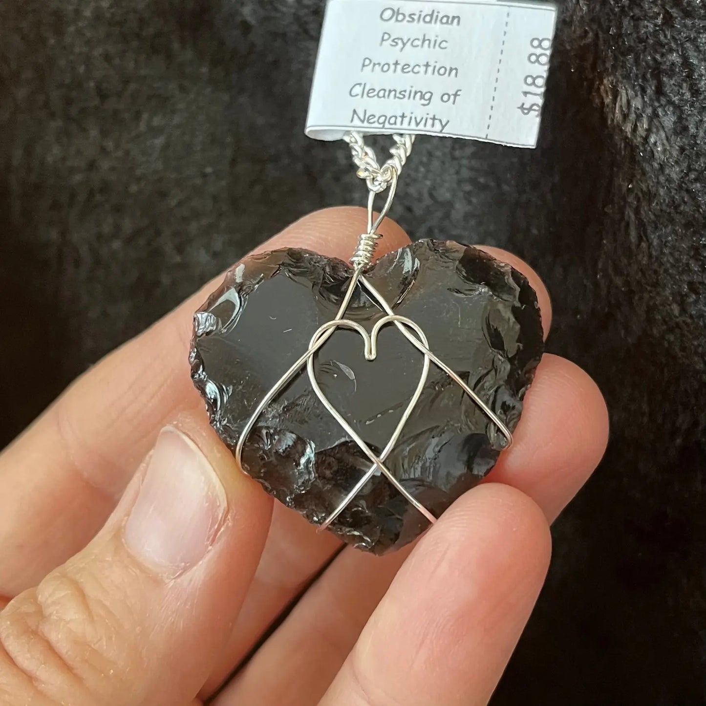 Obsidian, Knapped Heart Wire Wrapped Necklace, WN-0097 - Shop Wholesale Crystals