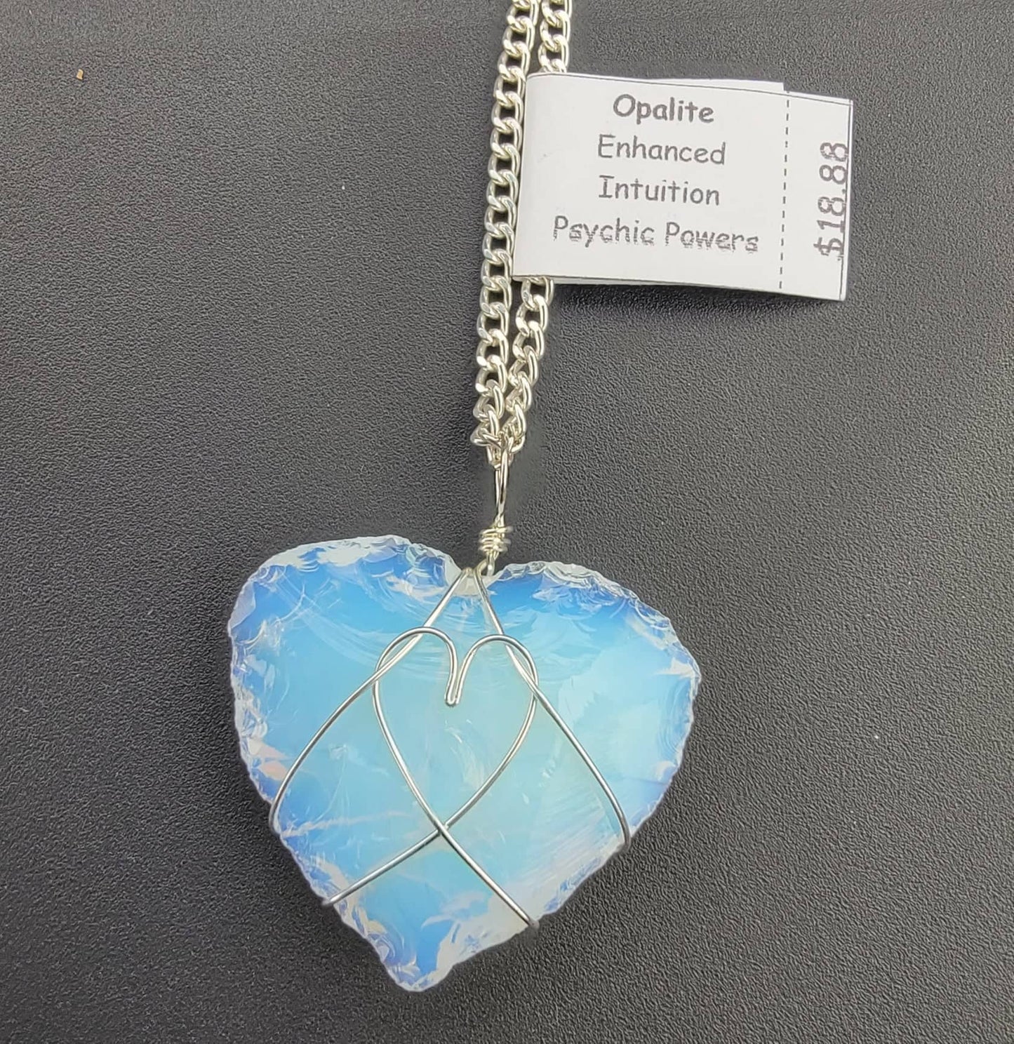 Opalite Heart, Hand Made, Wire Wrapped Necklace WN-0004 - Shop Wholesale Crystals