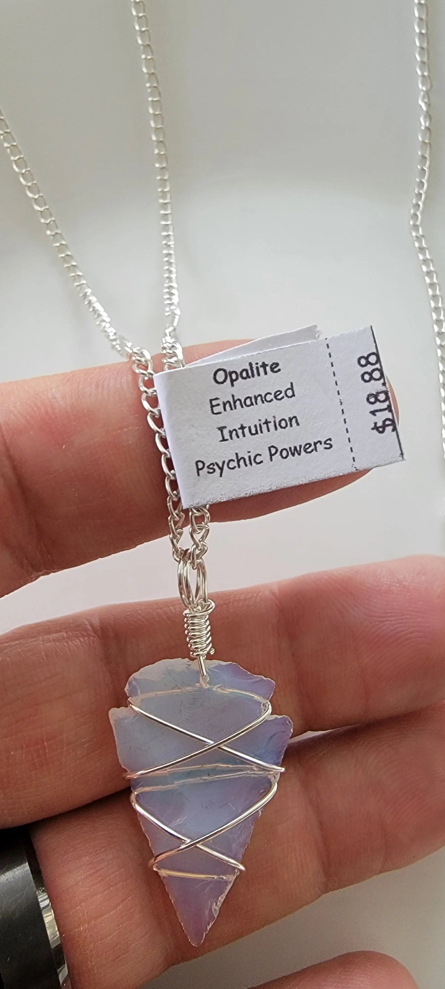 Opalite Knapped Arrowhead, Hand Made, Wire Wrapped Necklace WN-0005 - Shop Wholesale Crystals