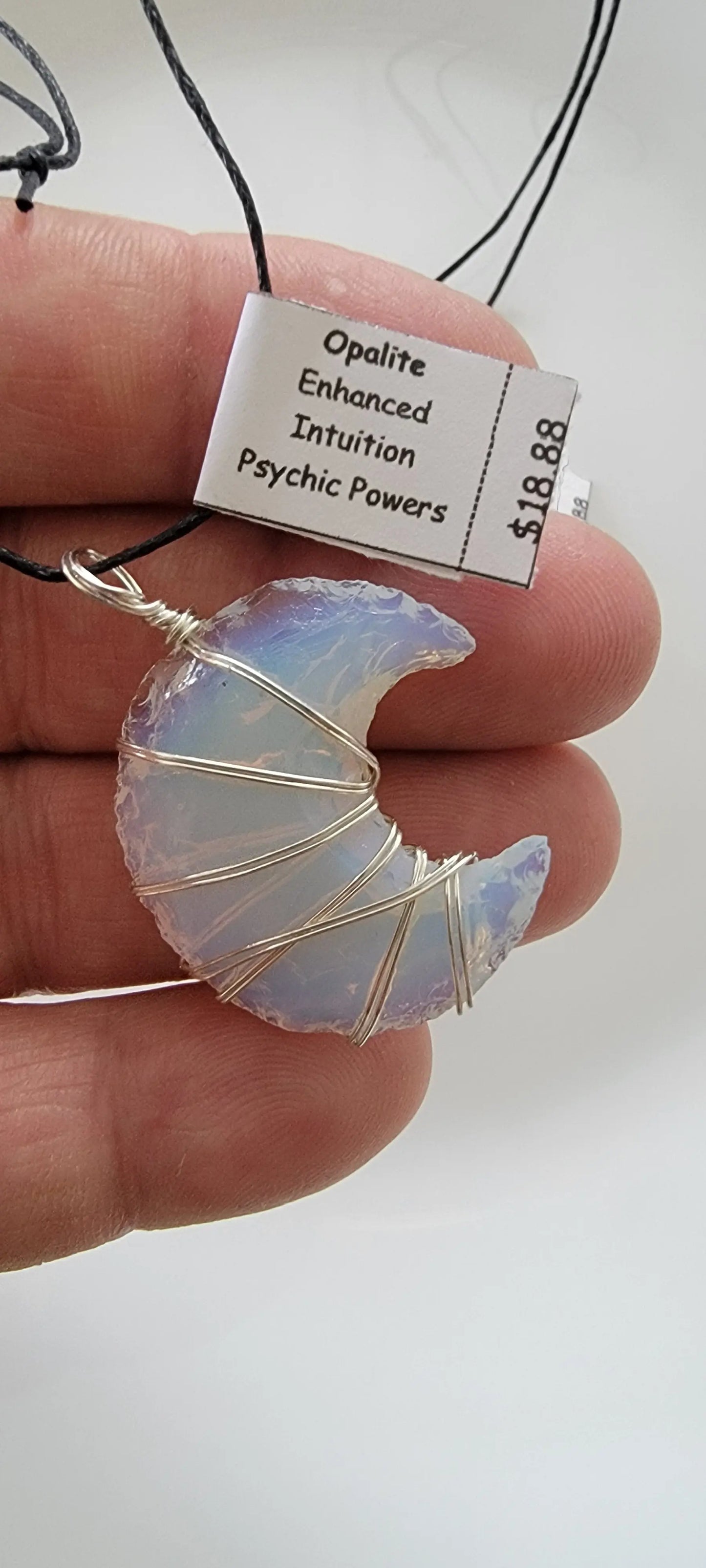 Opalite Knapped Moon, Hand Made, Wire Wrapped Necklace WN-0006 - Shop Wholesale Crystals
