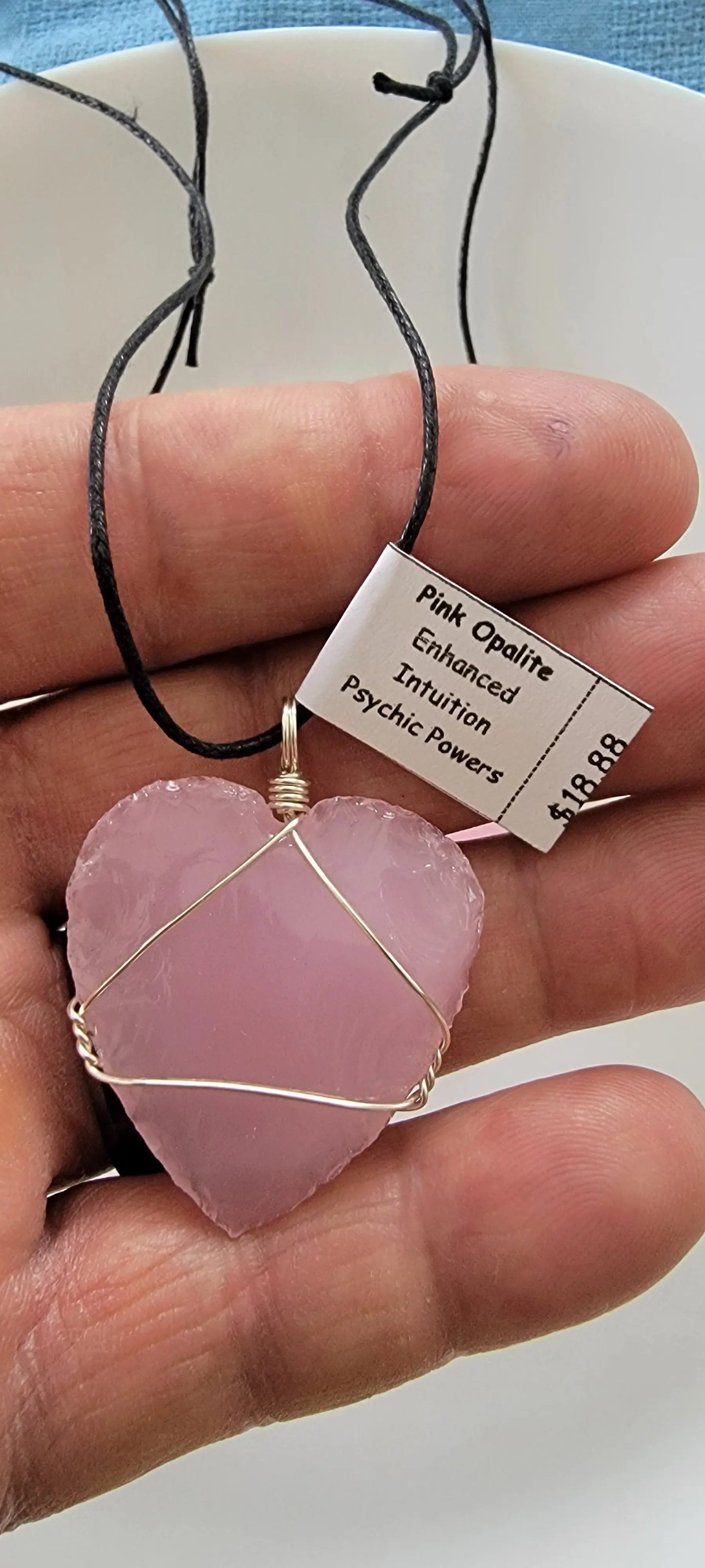 Pink Opalite Knapped Heart, Hand Made, Wire Wrapped Necklace WN-0007 - Shop Wholesale Crystals