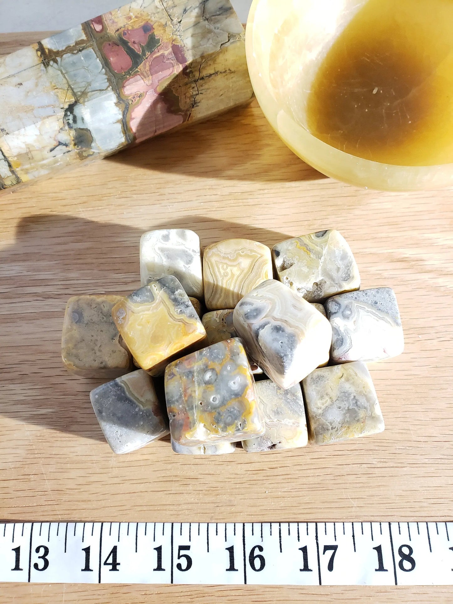 Yellow Crazy Lace Agate Cube, Tumbled, Polished (Approx. 3/4" - 1 1/4" Cube) Polished Stone BIN-1348 Shop Wholesale Crystals