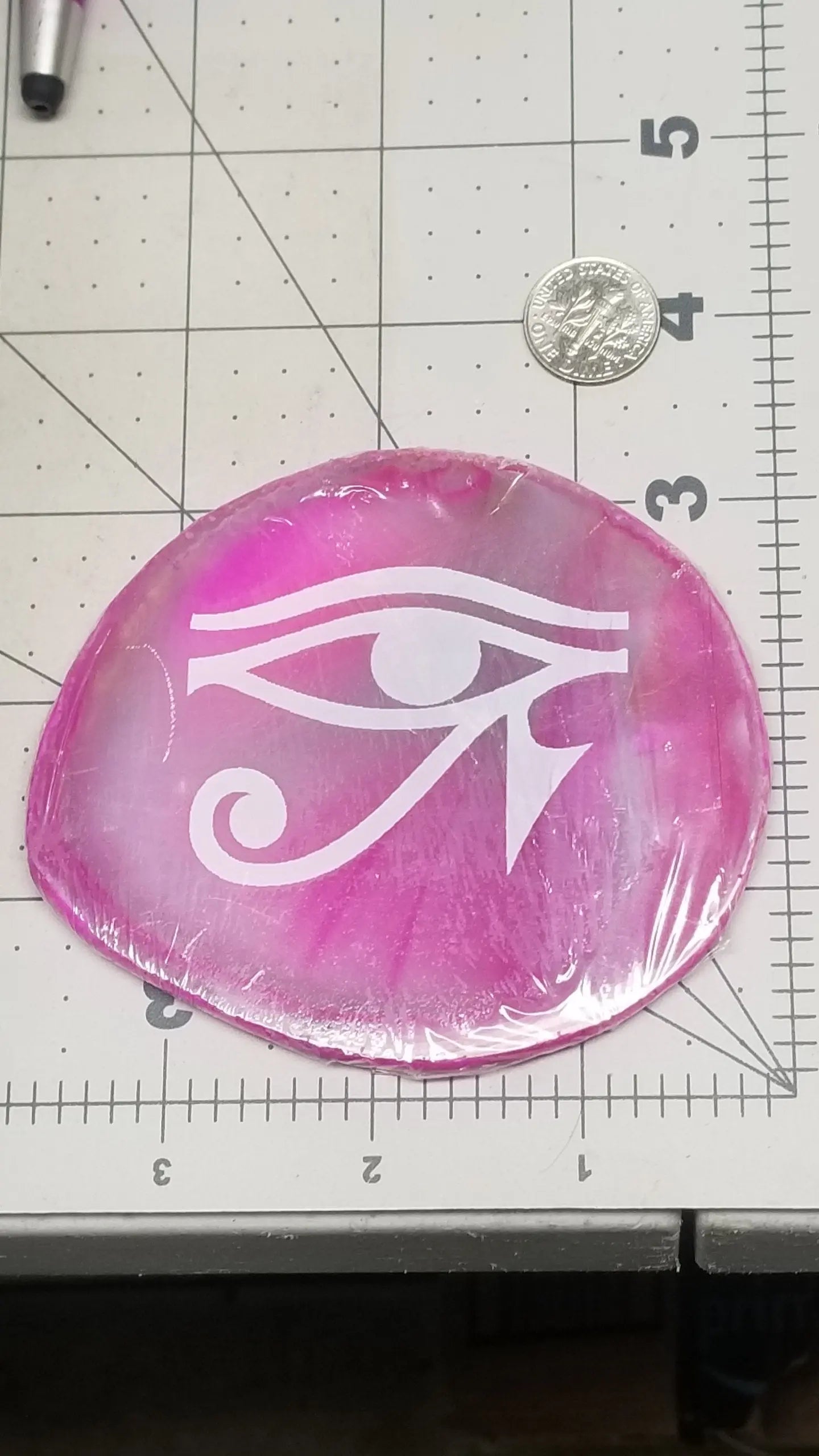 Agate Etched Slab, Eye of Horace Rah Egyption Sacred Geometry Dyed Agate Carving Age Box-1 Shop Wholesale Crystals
