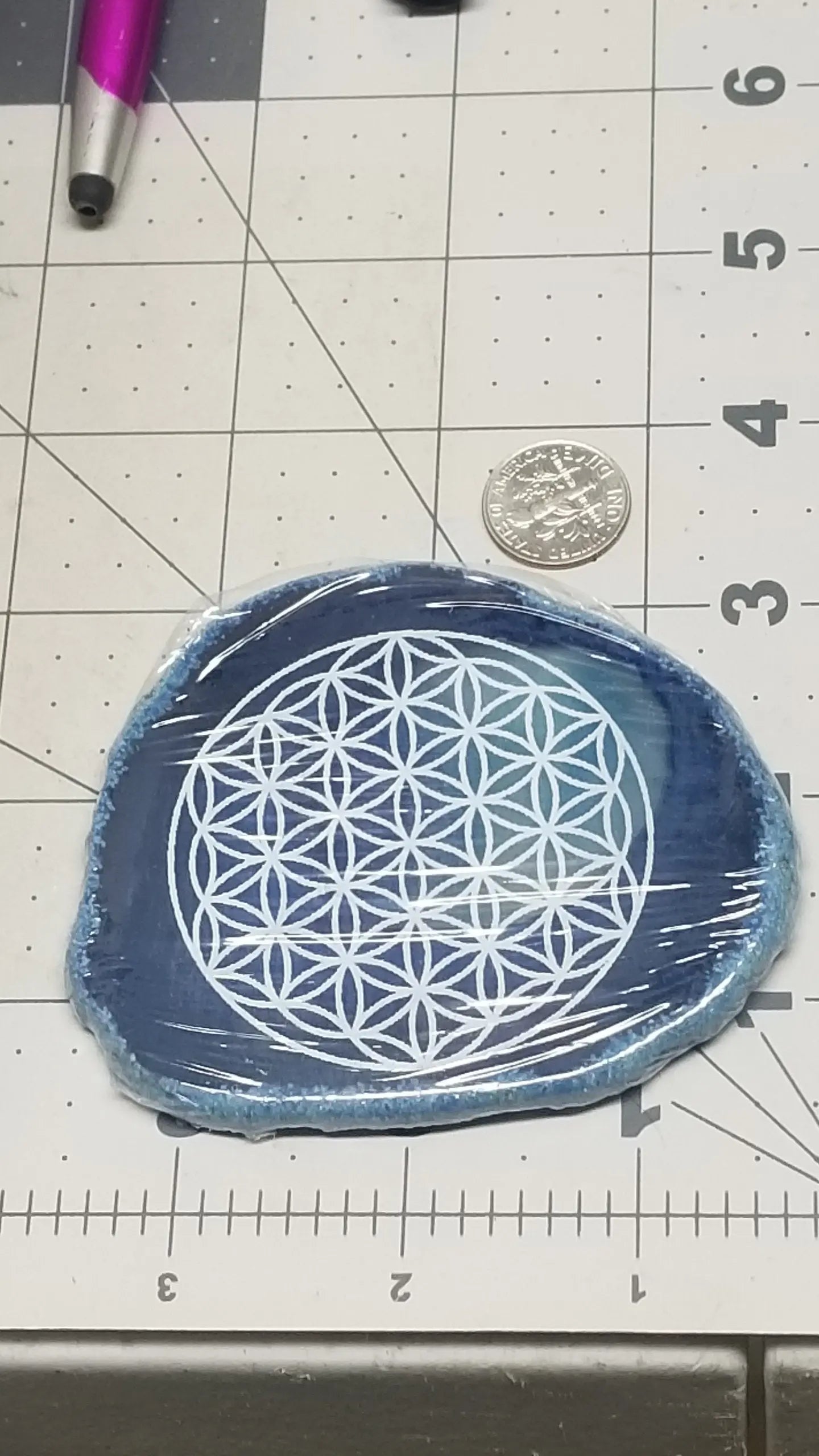 Agate Etched Slab, Ancient Flower of Life Sacred Geometry Dyed Agate Carving Age Box-1 Shop Wholesale Crystals