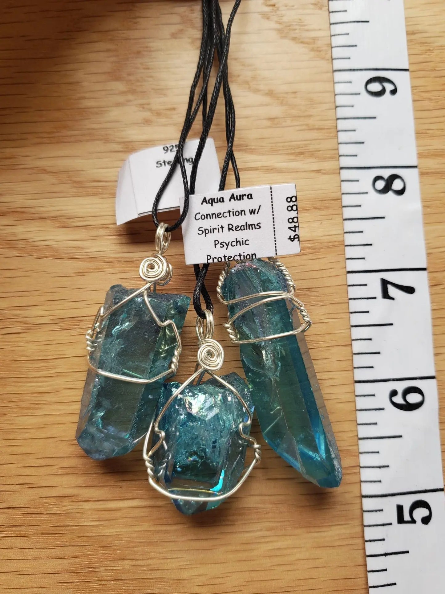 Aqua Aura Quartz, Sterling Silver, Wire Wrapped Necklace HOT ITEM, HOT-0004 Shop Wholesale Crystals