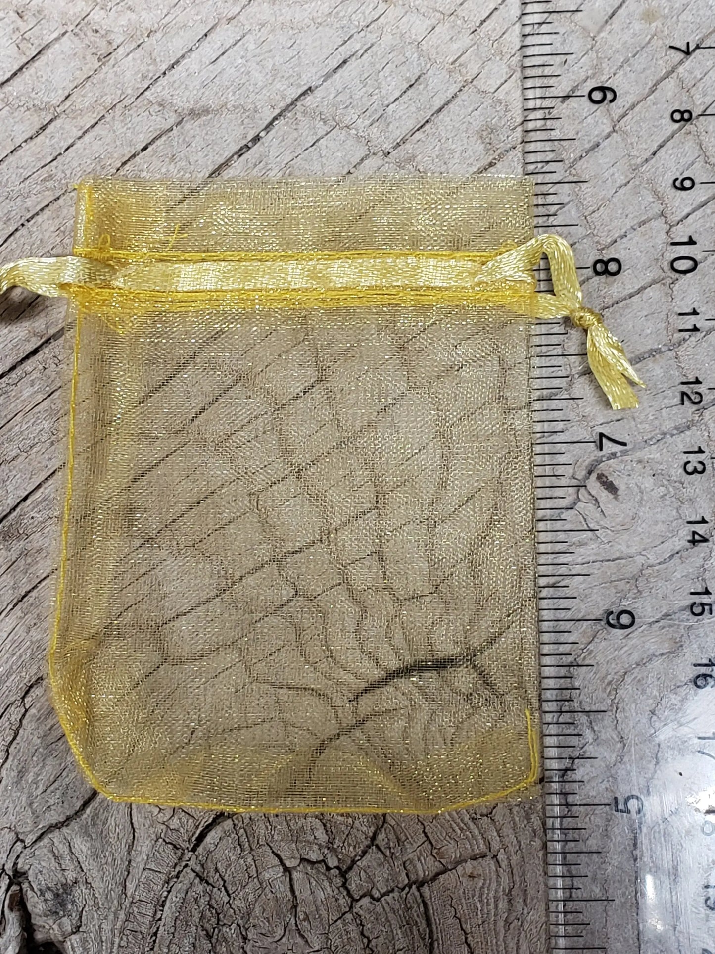 Yellow Organza Drawstring Bag, Golden Yellow, DIY, Beautiful, Crystal Collecting (Approx. 2.8" x 3.6") BAG-0016 Shop Wholesale Crystals