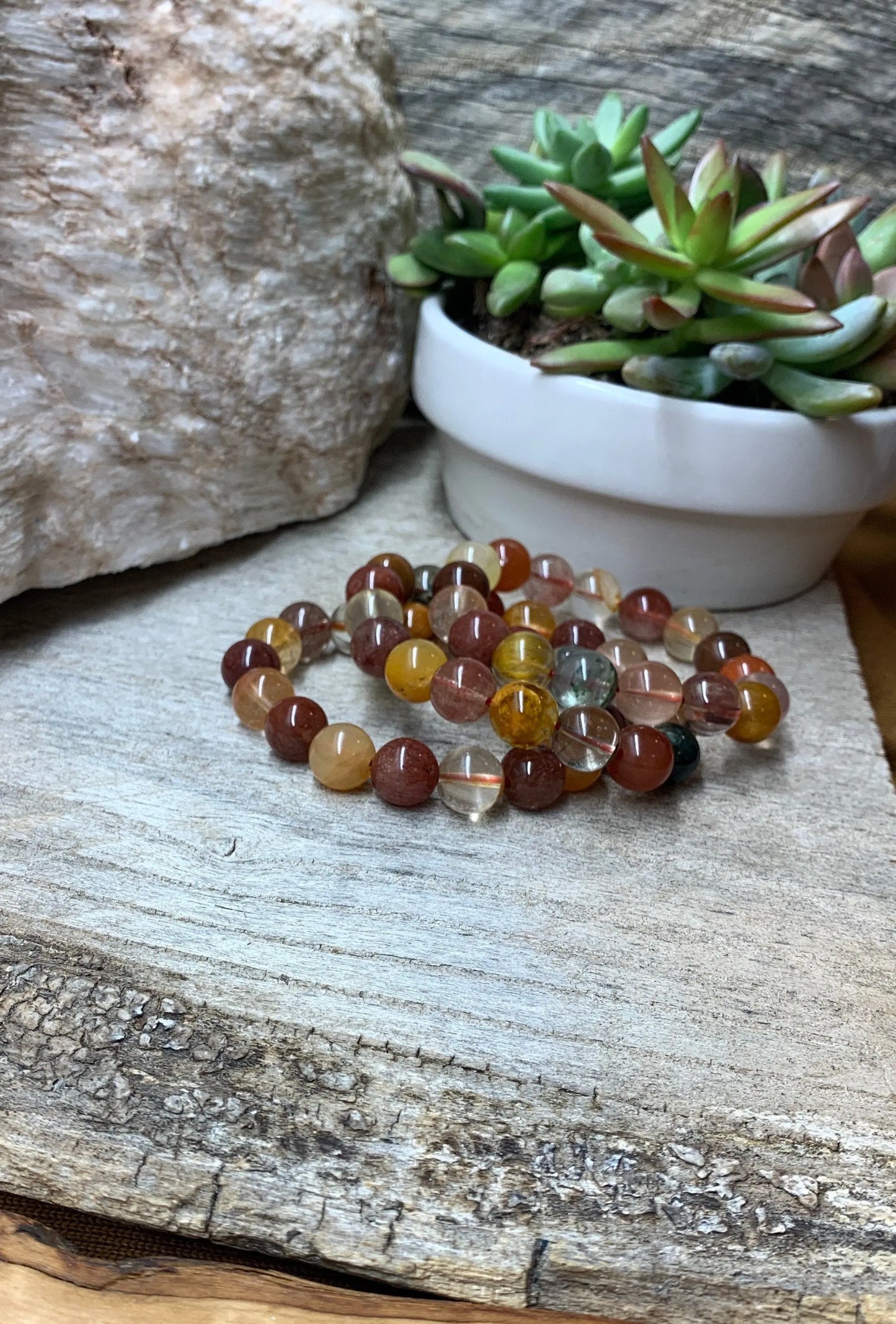 Mixed Rutile Quartz Bracelet, 12mm Beads BRC-0075 Shop Wholesale Crystals