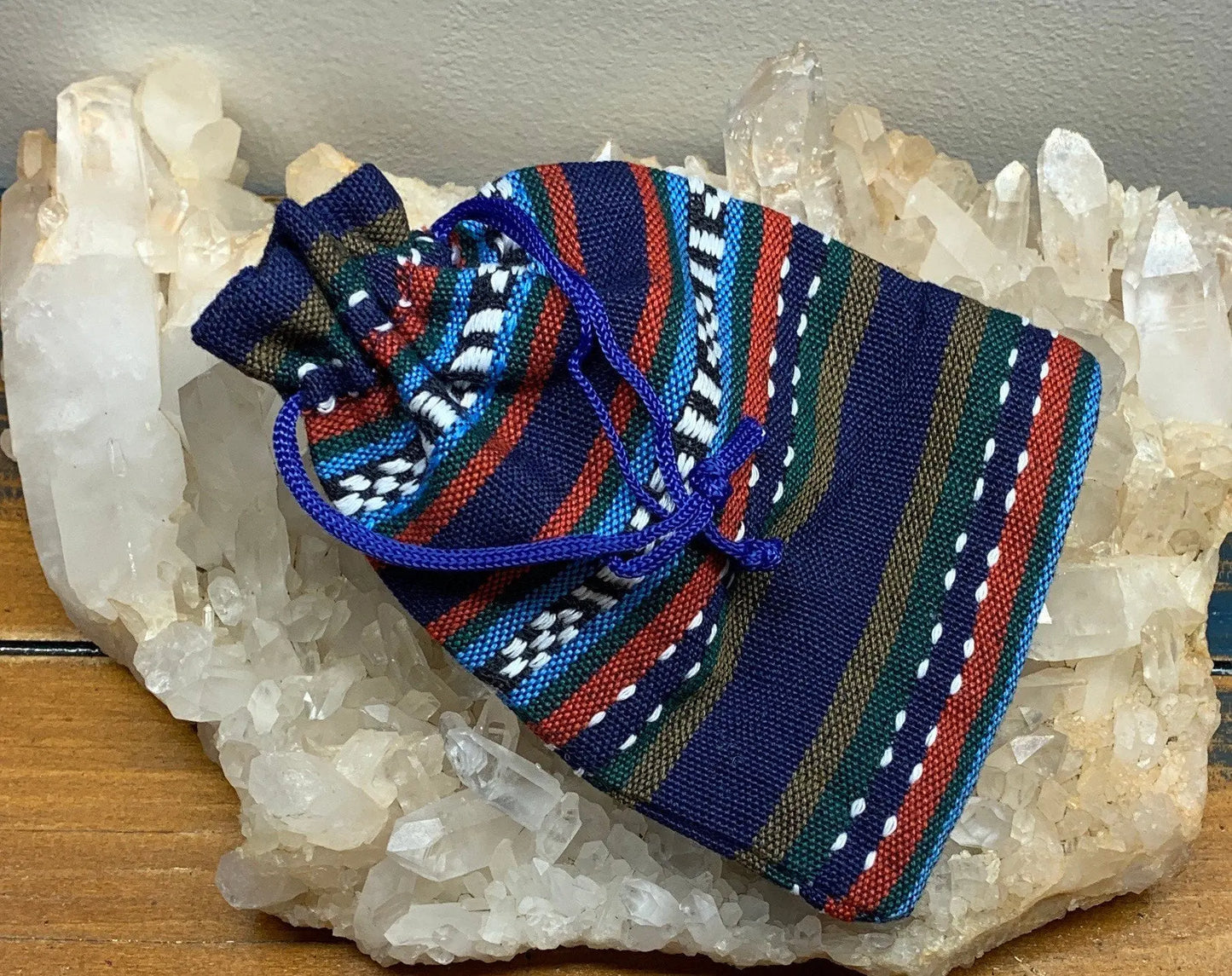 Blue String BoHo Burlap Drawstring Bag, DIY, Beautiful, Crystal Collecting (Approx. 5.5" x 3.9") BAG-0022 - Shop Wholesale Crystals