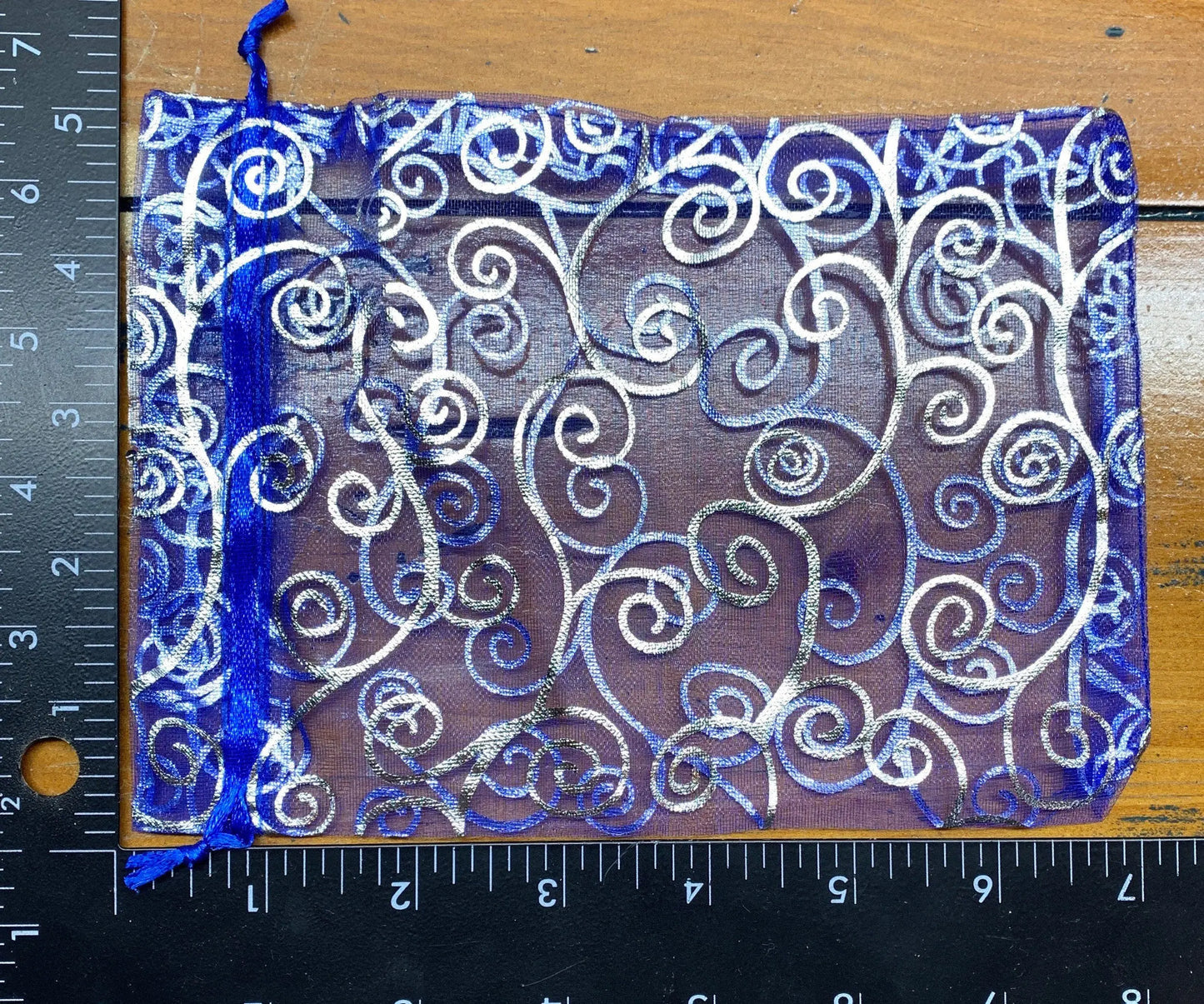 Metallic Midnight Blue Swirl Organza Drawstring Bag 6" x 9". BAG-0026 Shop Wholesale Crystals