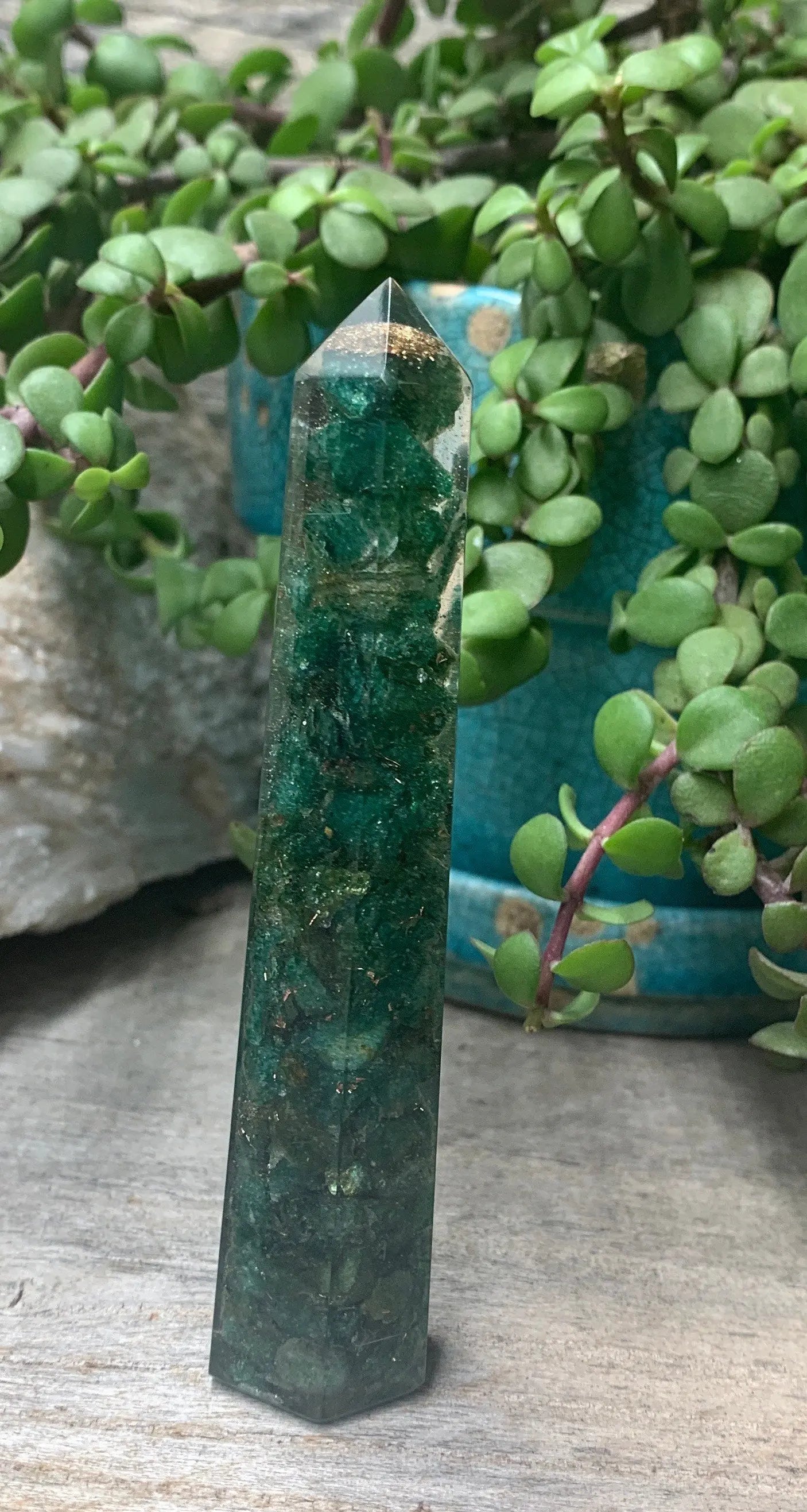 Green Aventurine Organite Obelisk ORG-0002 (Crystals Imbedded in Resin) Shop Wholesale Crystals