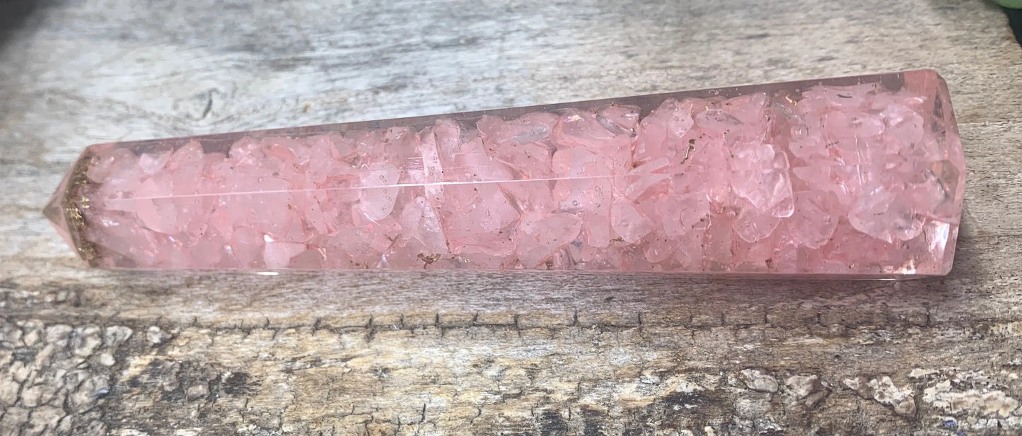 Rose Quartz Organite Obelisk, 4 1/2" Beautiful, Unconditional Love Stone 0848 (Crystals Imbedded in Resin) Shop Wholesale Crystals