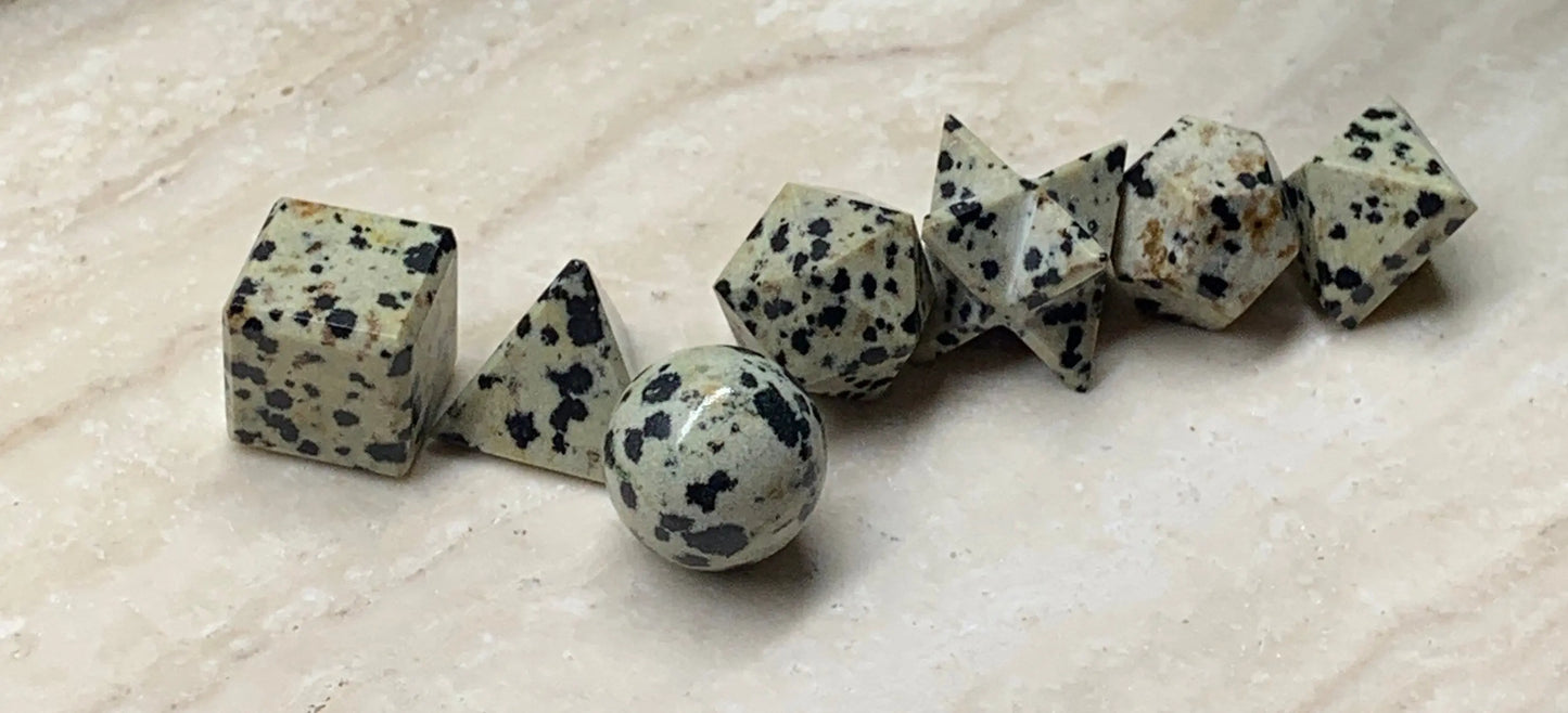 Dalmatian Jasper Sacred Geometry Kit, Carved Shapes E-0012 Shop Wholesale Crystals