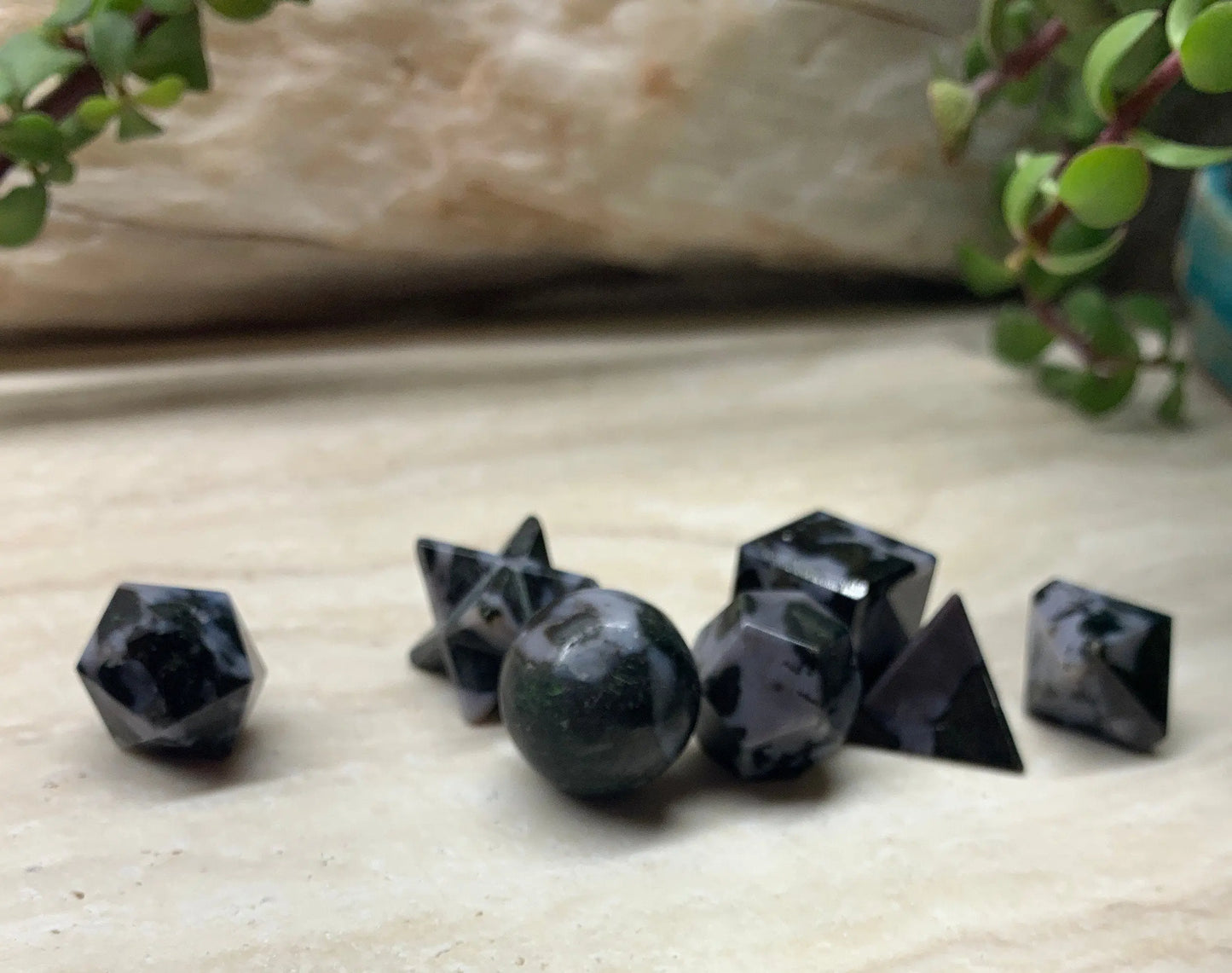 Mystic Merlin Stone (Indigo Gabro) Sacred Geometry Kit, Carved Shapes E-0008 Shop Wholesale Crystals