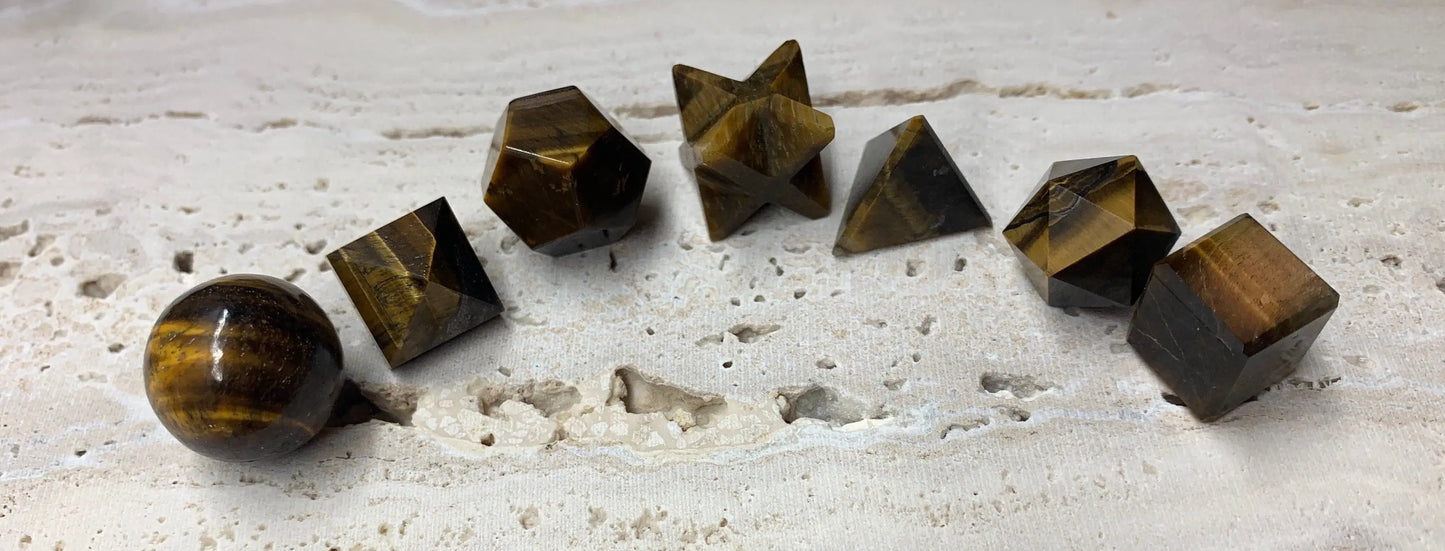 Tiger Eye Sacred Geometry Kit, Carved Shapes E-0006 Shop Wholesale Crystals